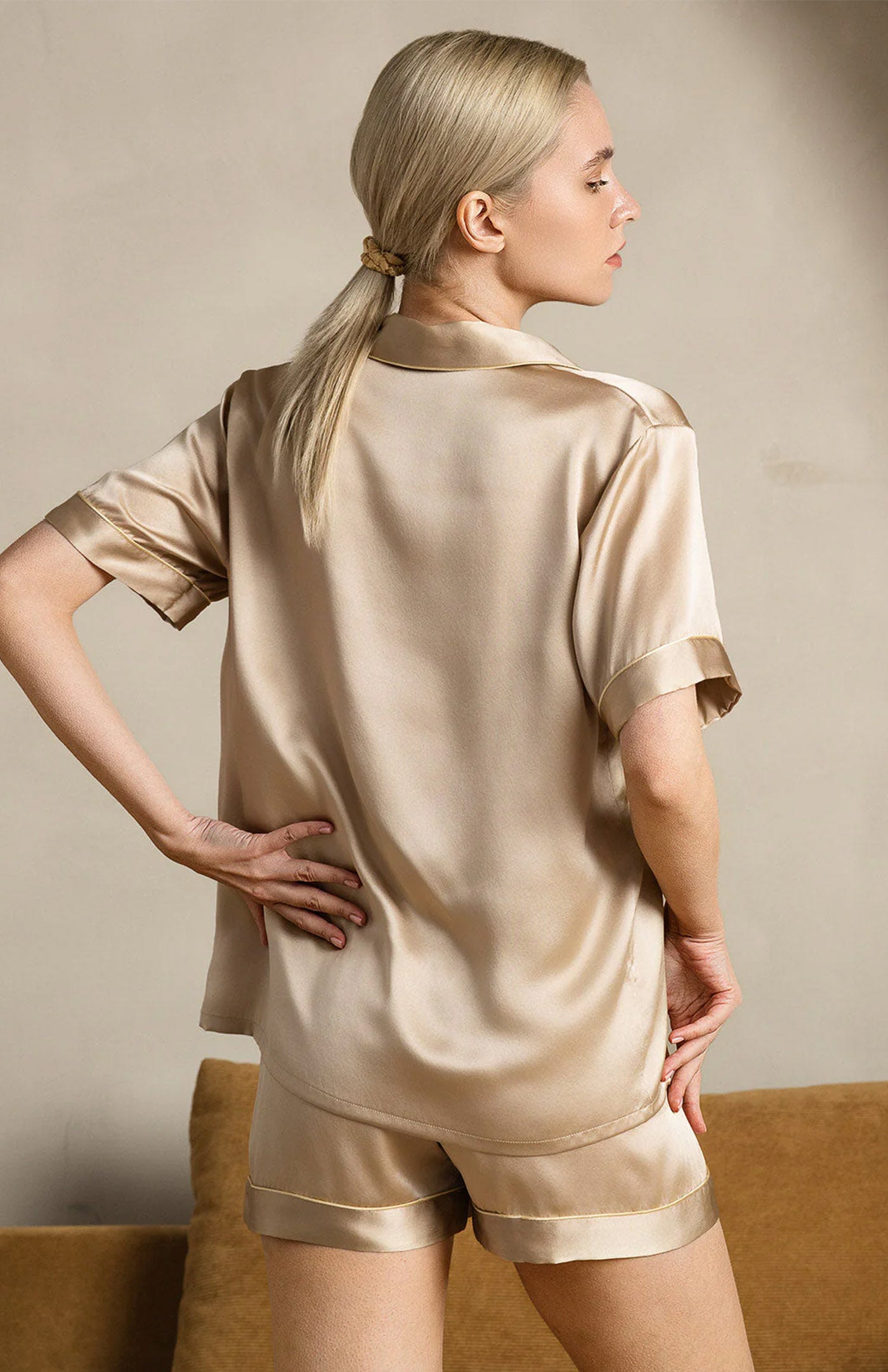 Gold Kiss | Gold Satin Shorts Set