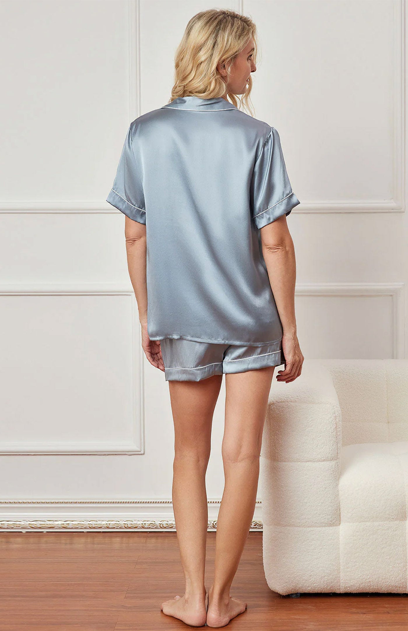 Midnight Serenity | Classic Blue Satin Shorts Set