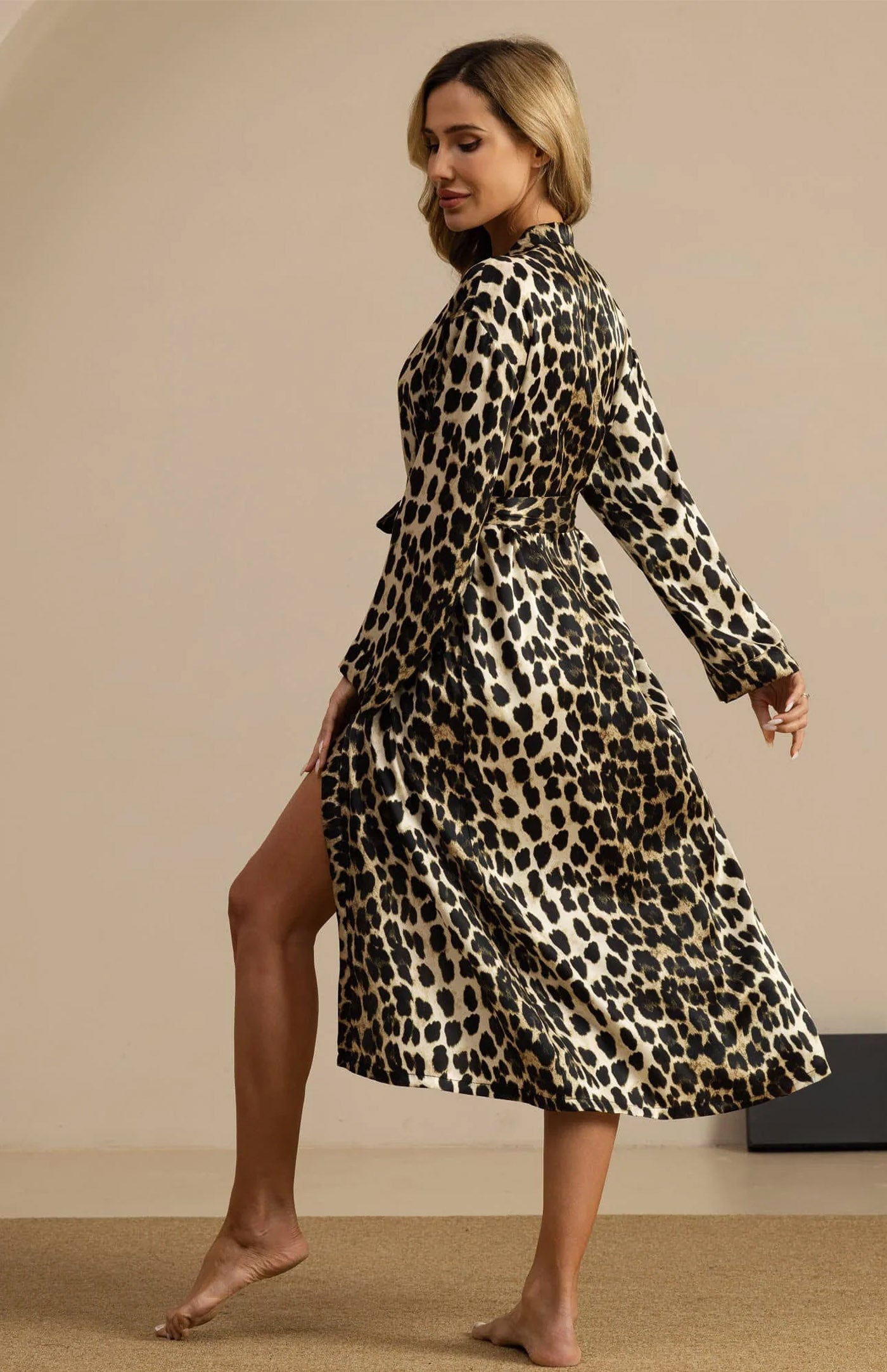 The Untamed Muse | Leopard Print Satin Robe