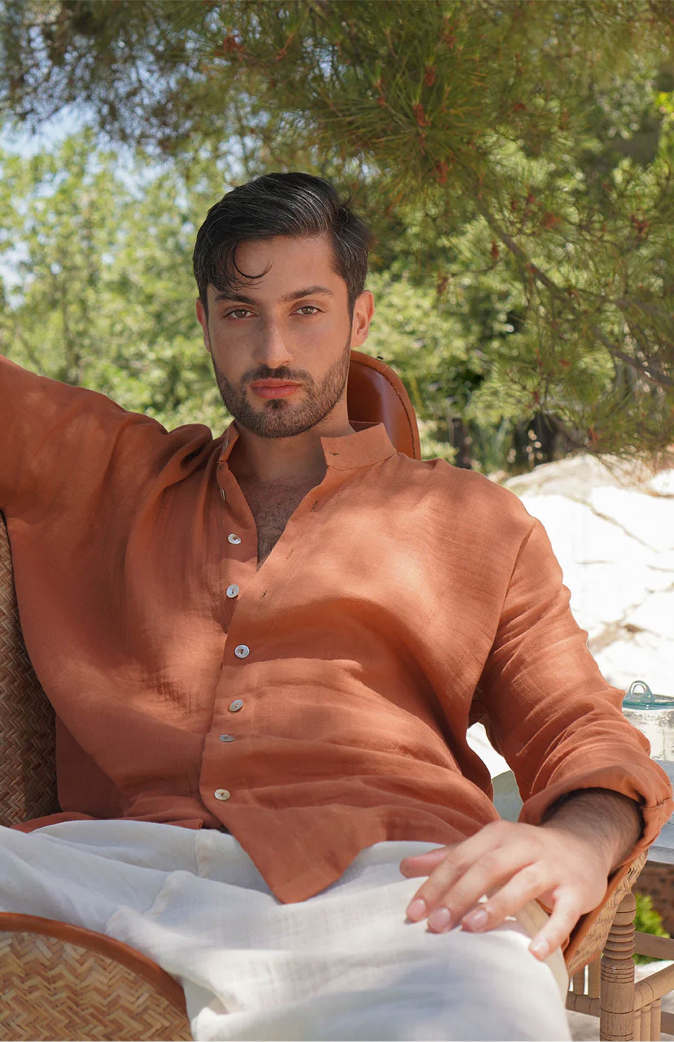 Orange Cotton Summer Shirt for Men | Luxeliv