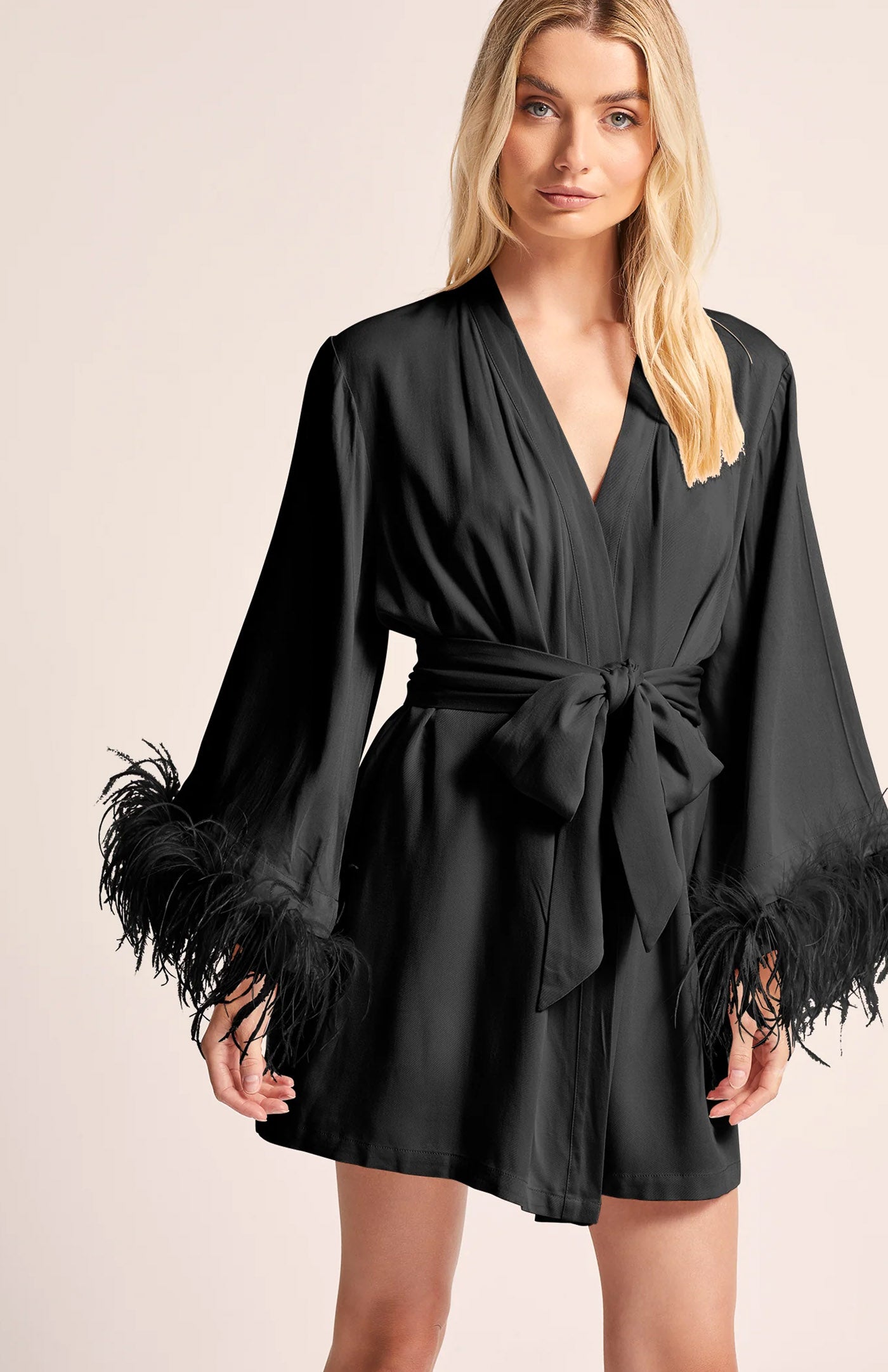 Cocktail Night Diva | Bridal Evening Wear Ostrich Feather- Satin Robe