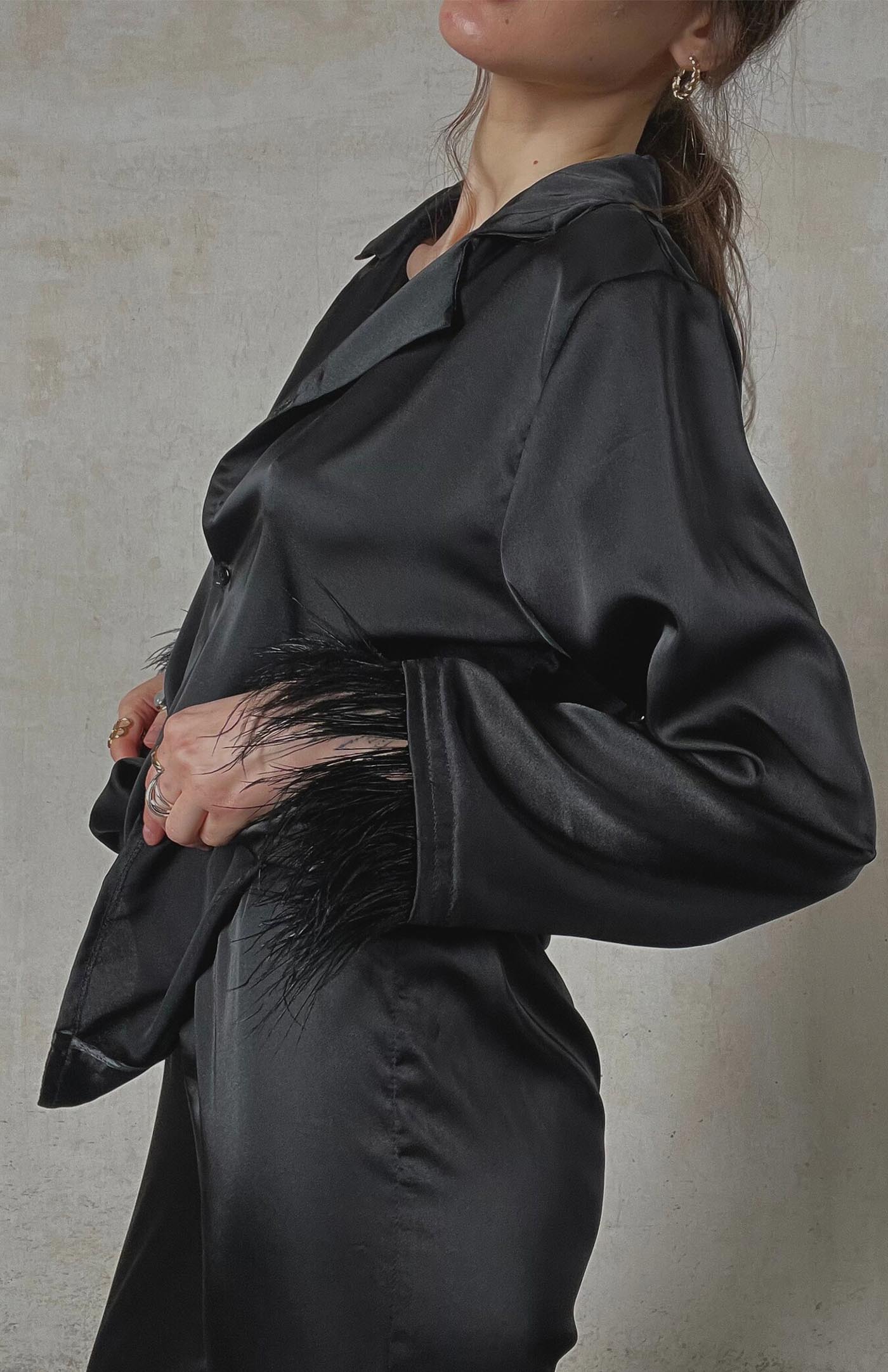 Black Lioness | Fur Satin Loungewear Set Women