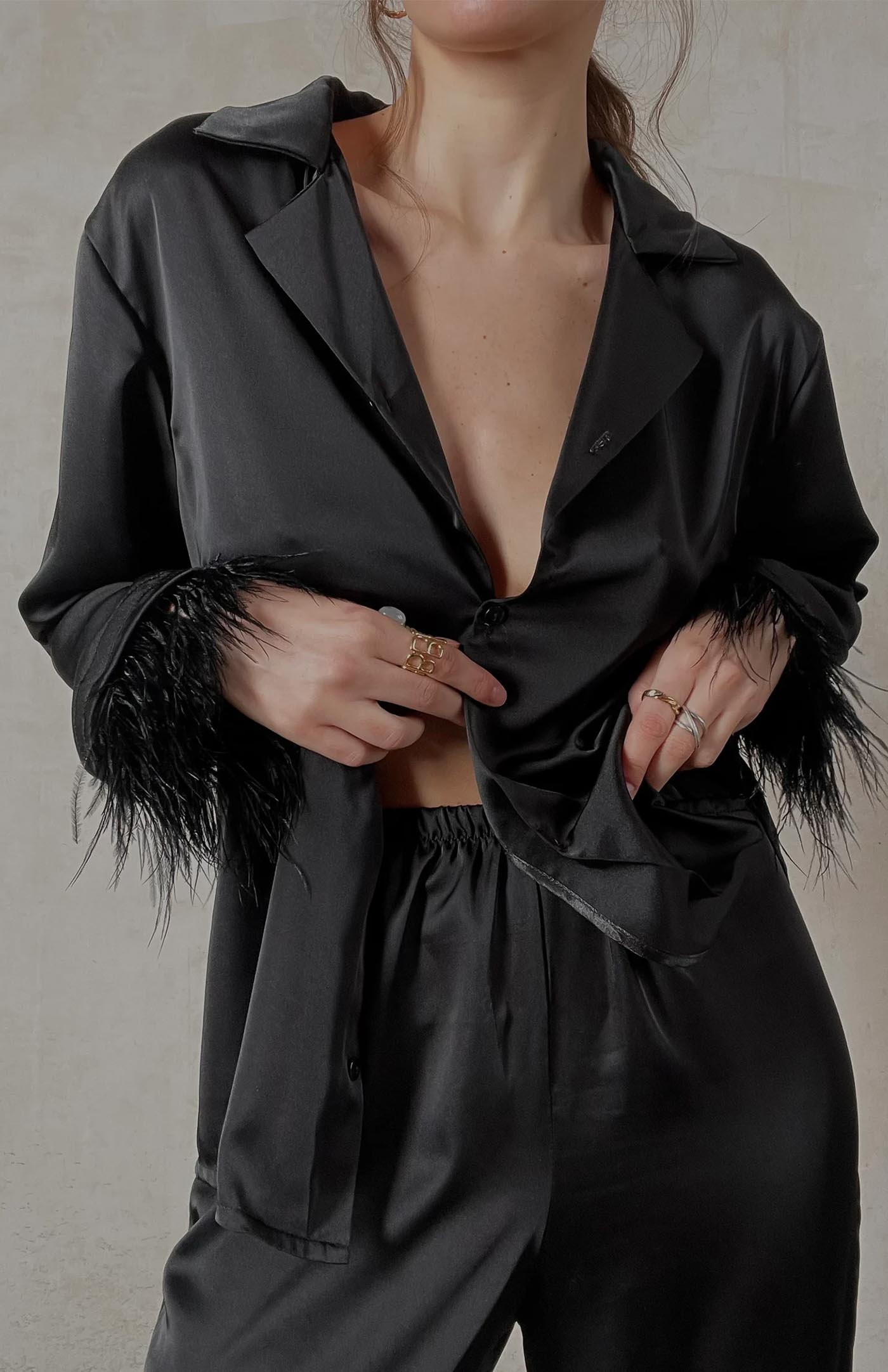 Black Lioness | Fur Satin Loungewear Set Women