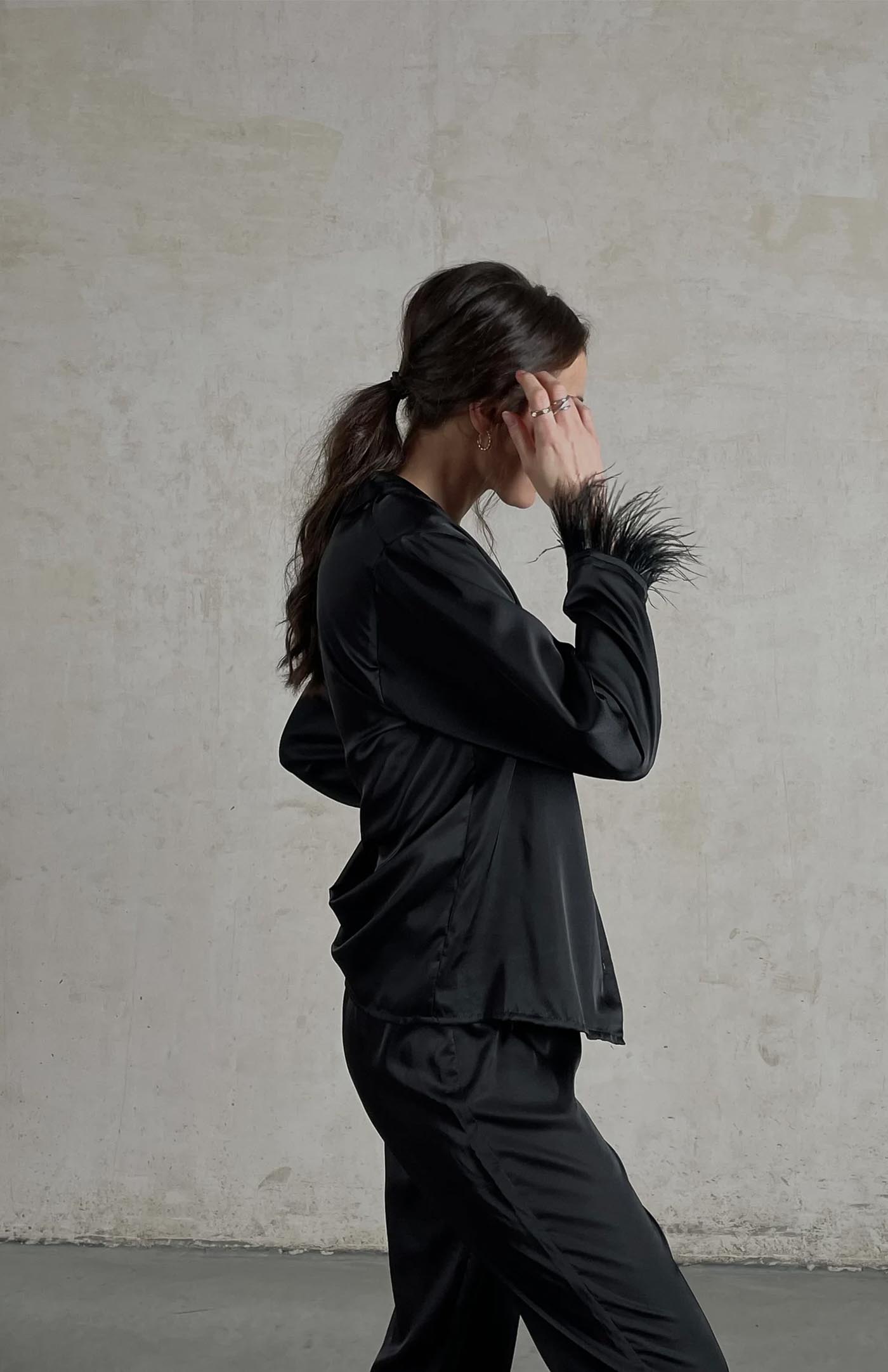 Black Lioness | Fur Satin Loungewear Set Women