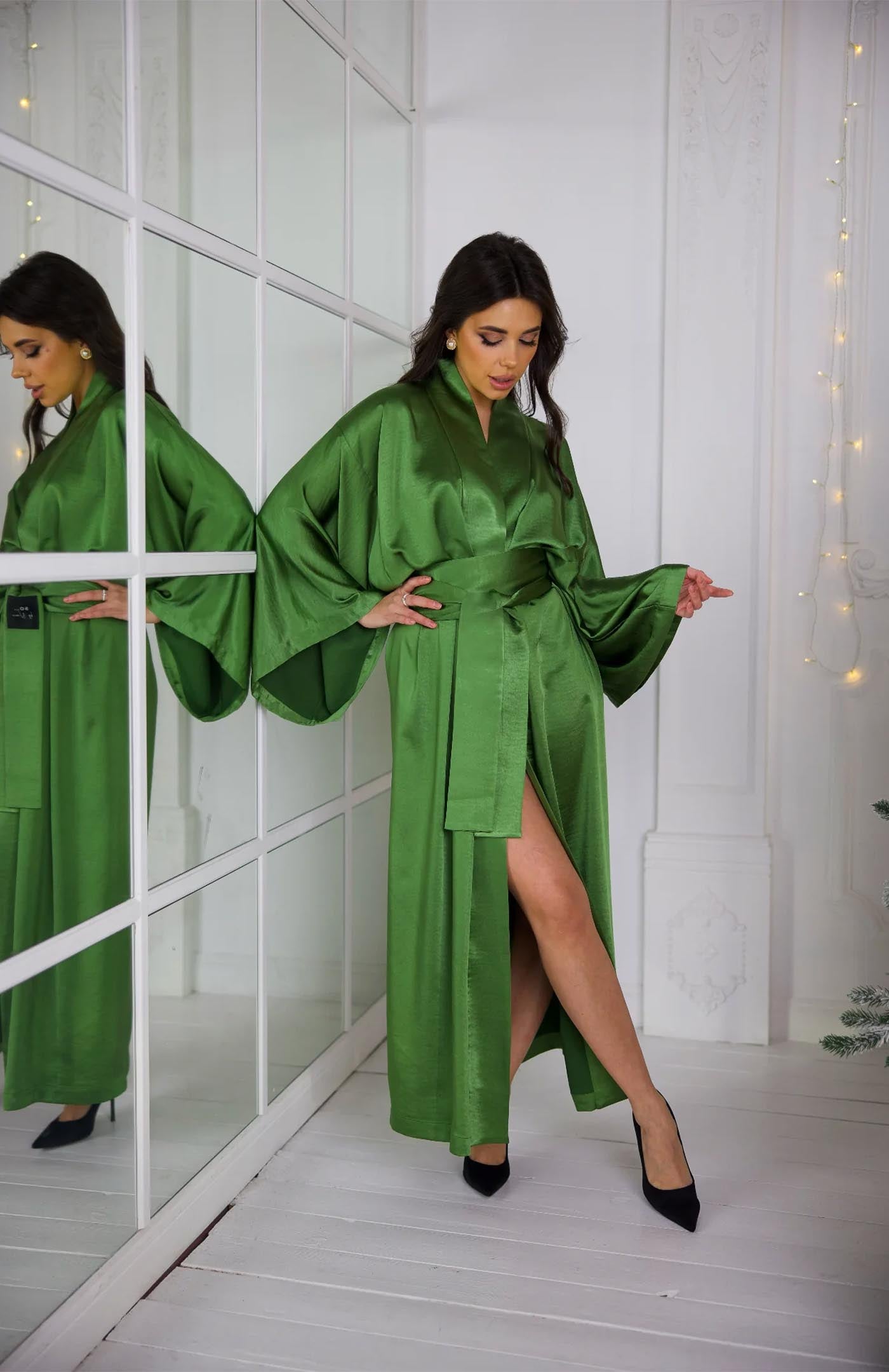 slim fit dress slacks Seafoam Green Floral Cotton Kimono Robe main image 0