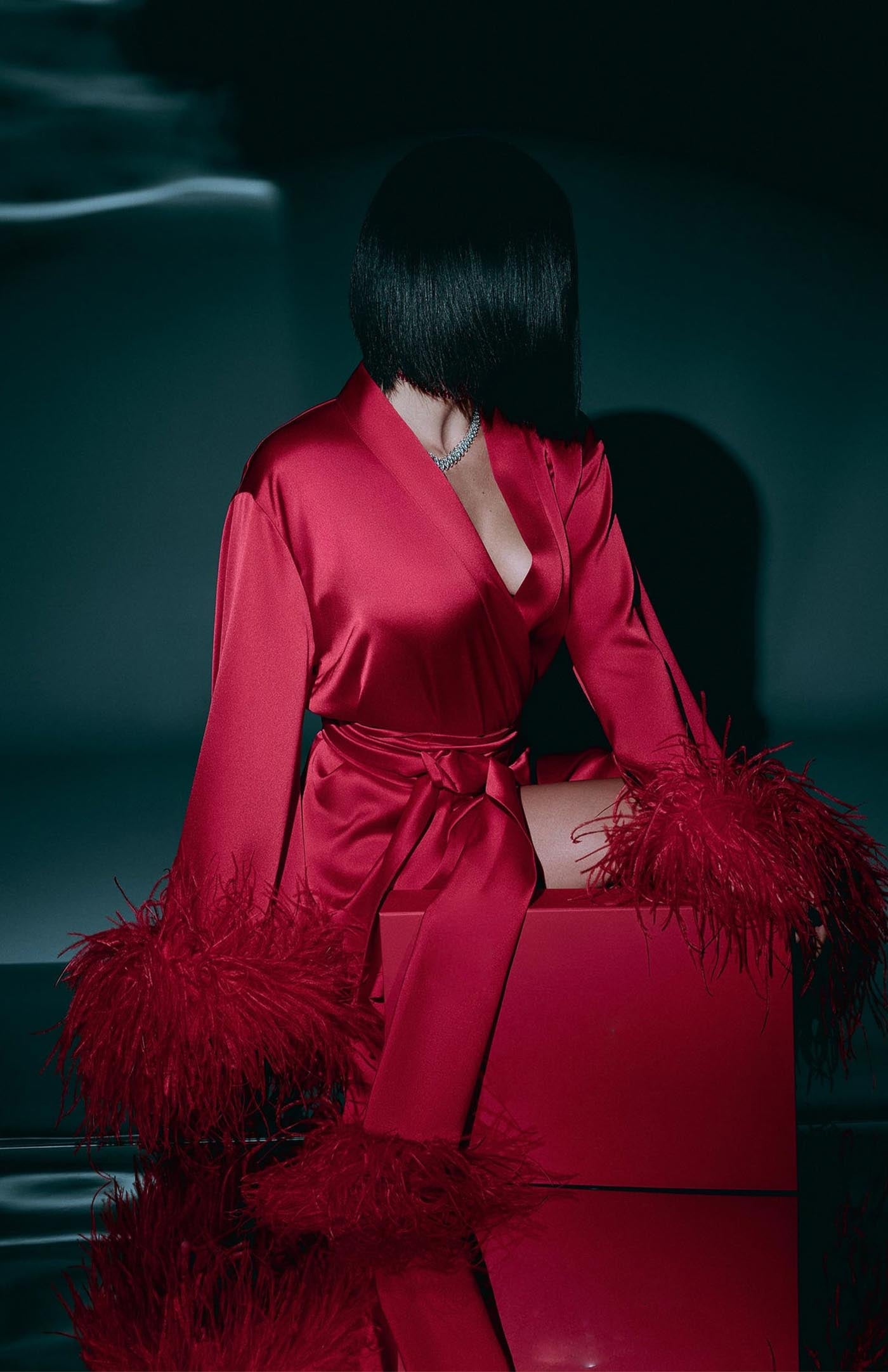 Flaming Red Satin Kimono Robe