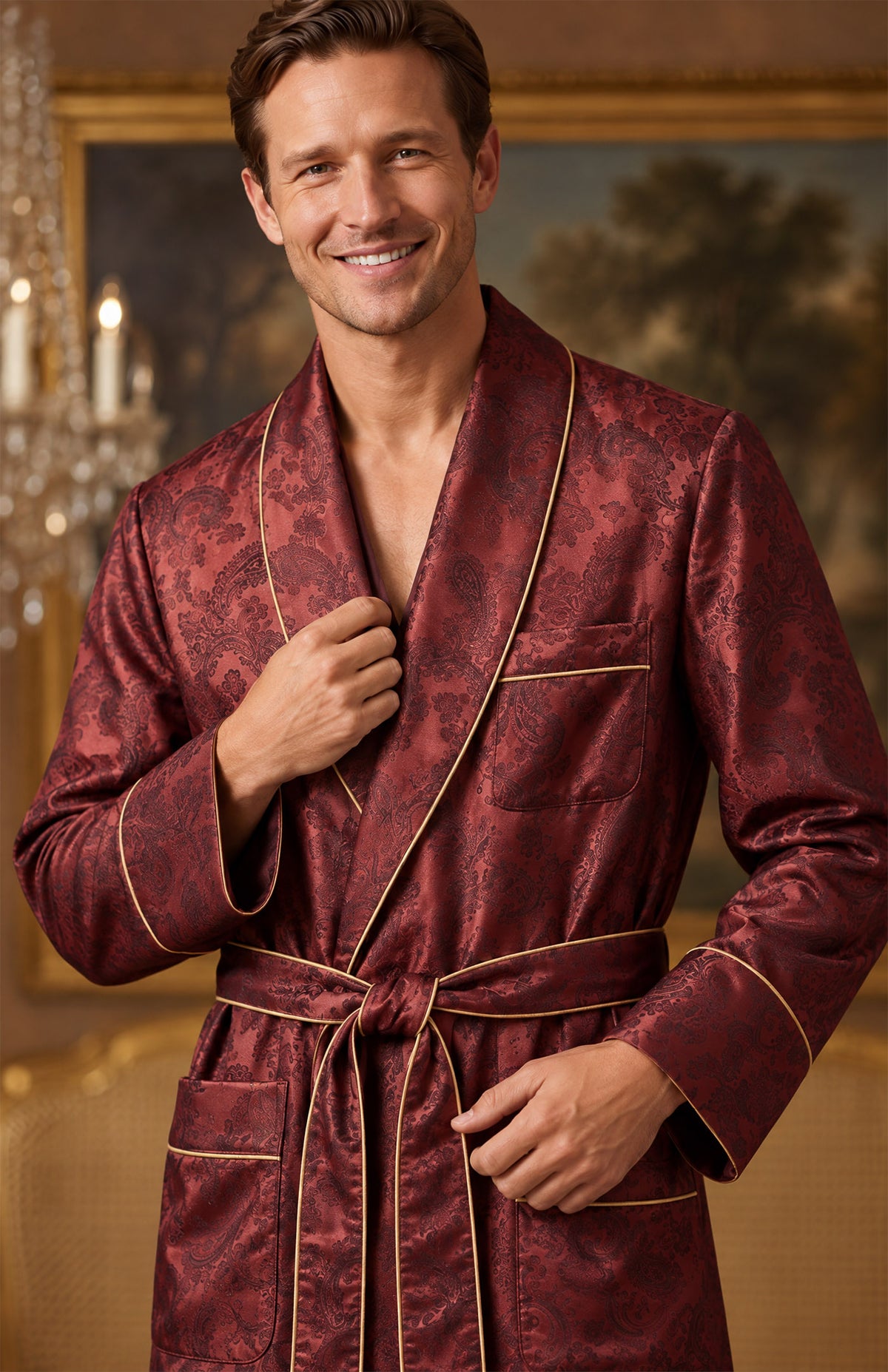 The Claret Parlour | Wine Paisley Jacquard Shawl Collar Robe for Men