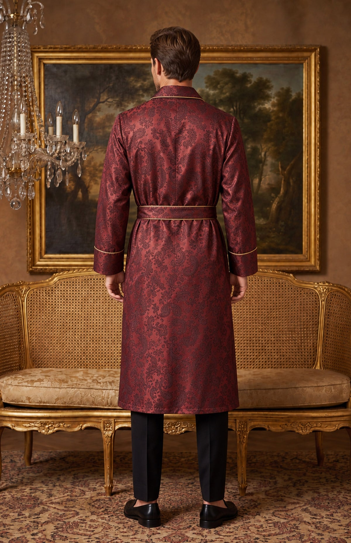The Claret Parlour | Wine Paisley Jacquard Shawl Collar Robe for Men