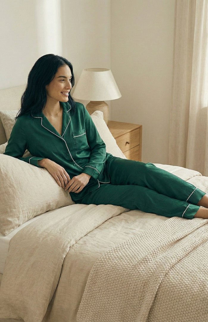 The Aurora Green Diamond Set | Satin Loungewear