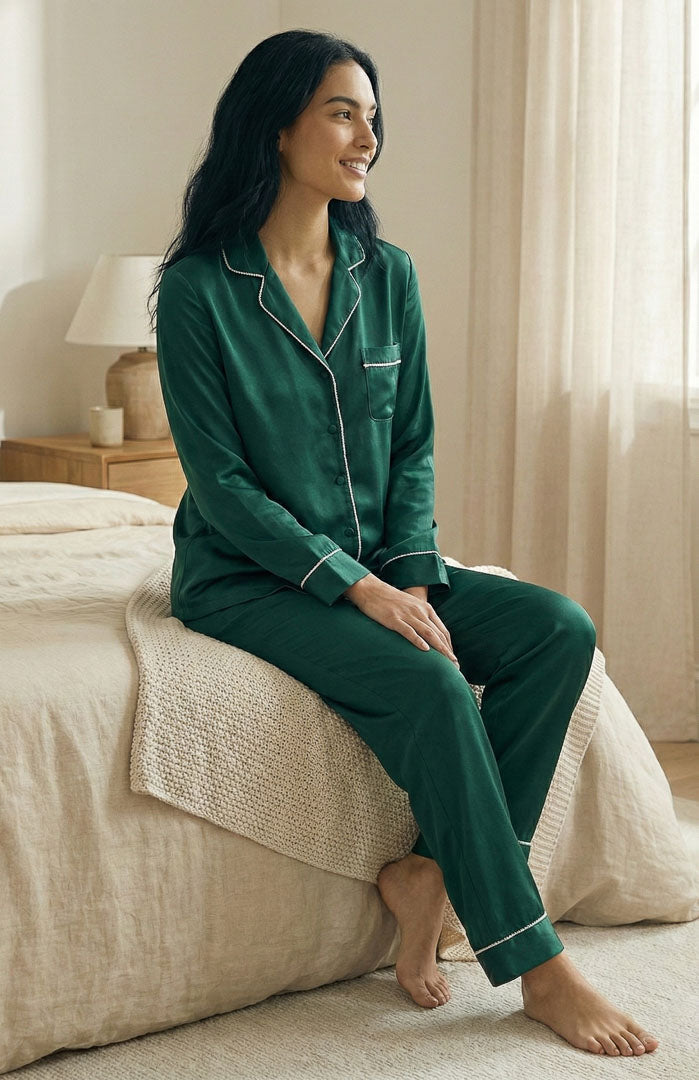 The Aurora Green Diamond Set | Satin Loungewear
