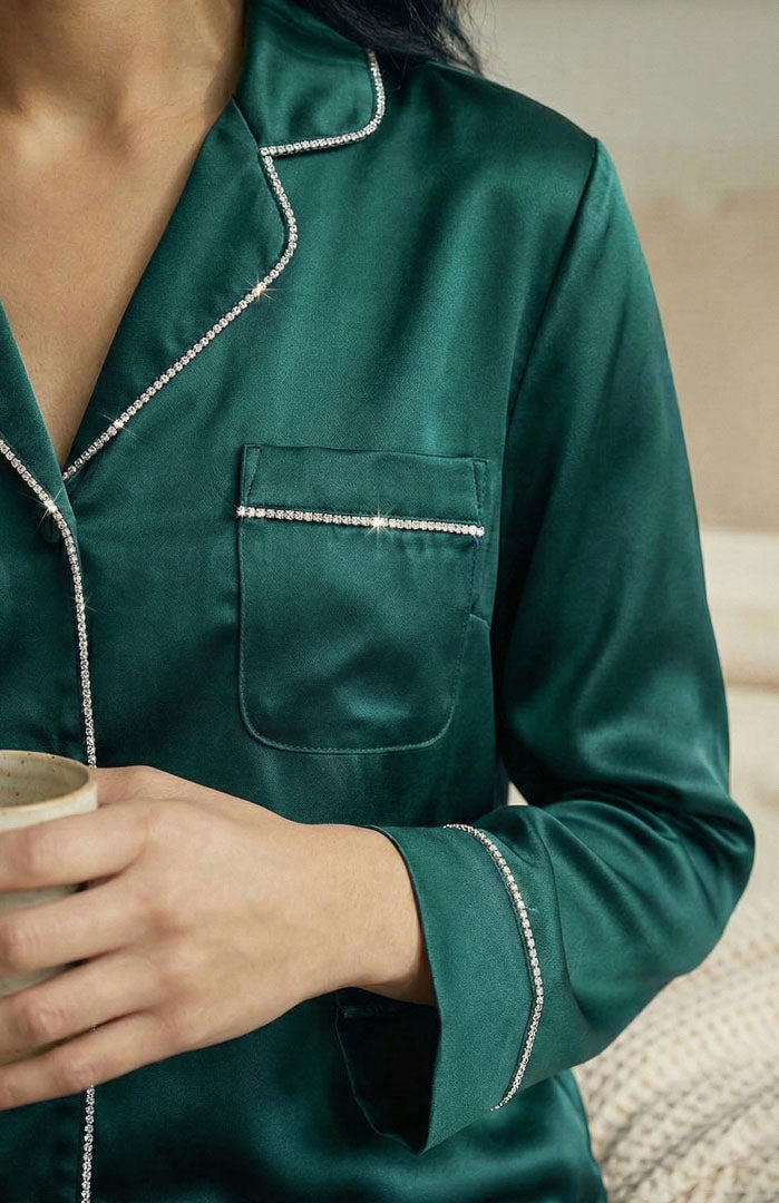 The Aurora Green Diamond Set | Satin Loungewear