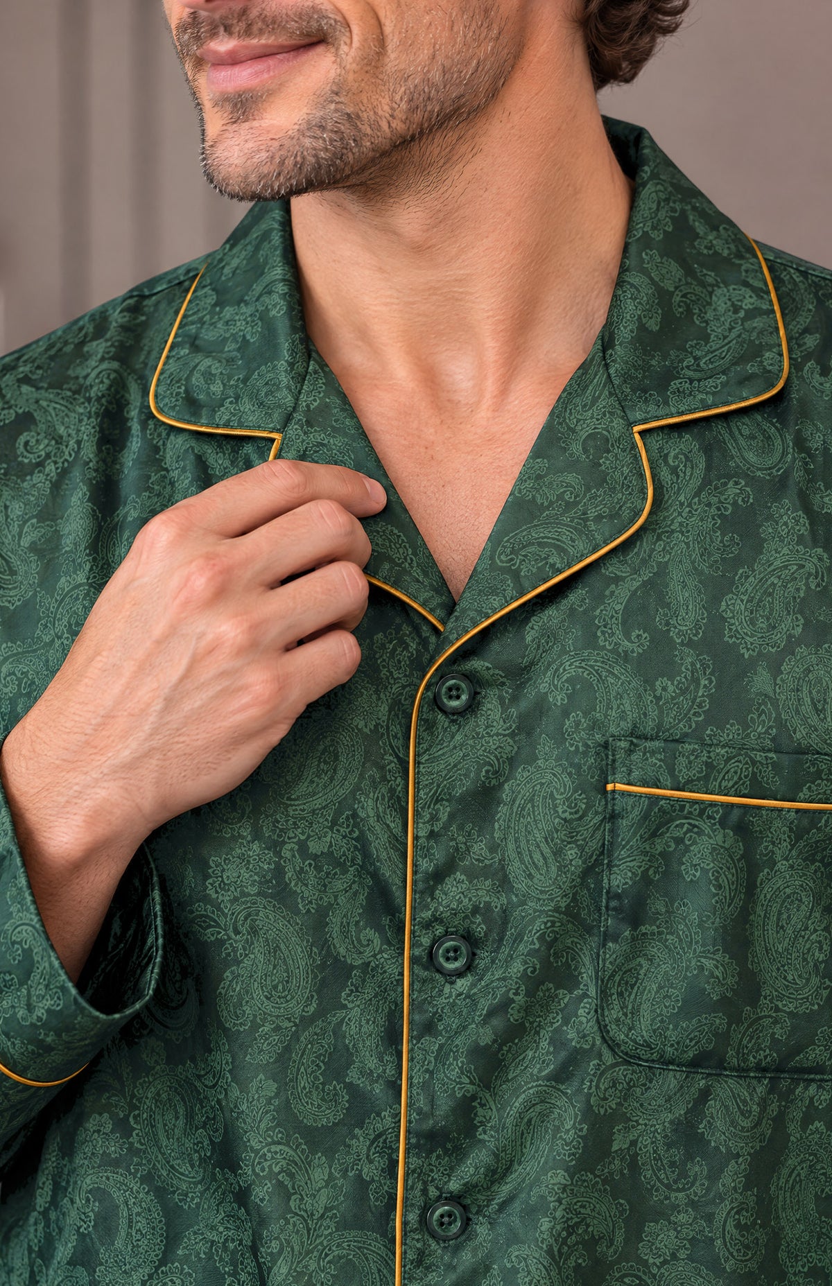 The Emerald Nightcap | Green Paisley Jacquard Pyjama Set for Men