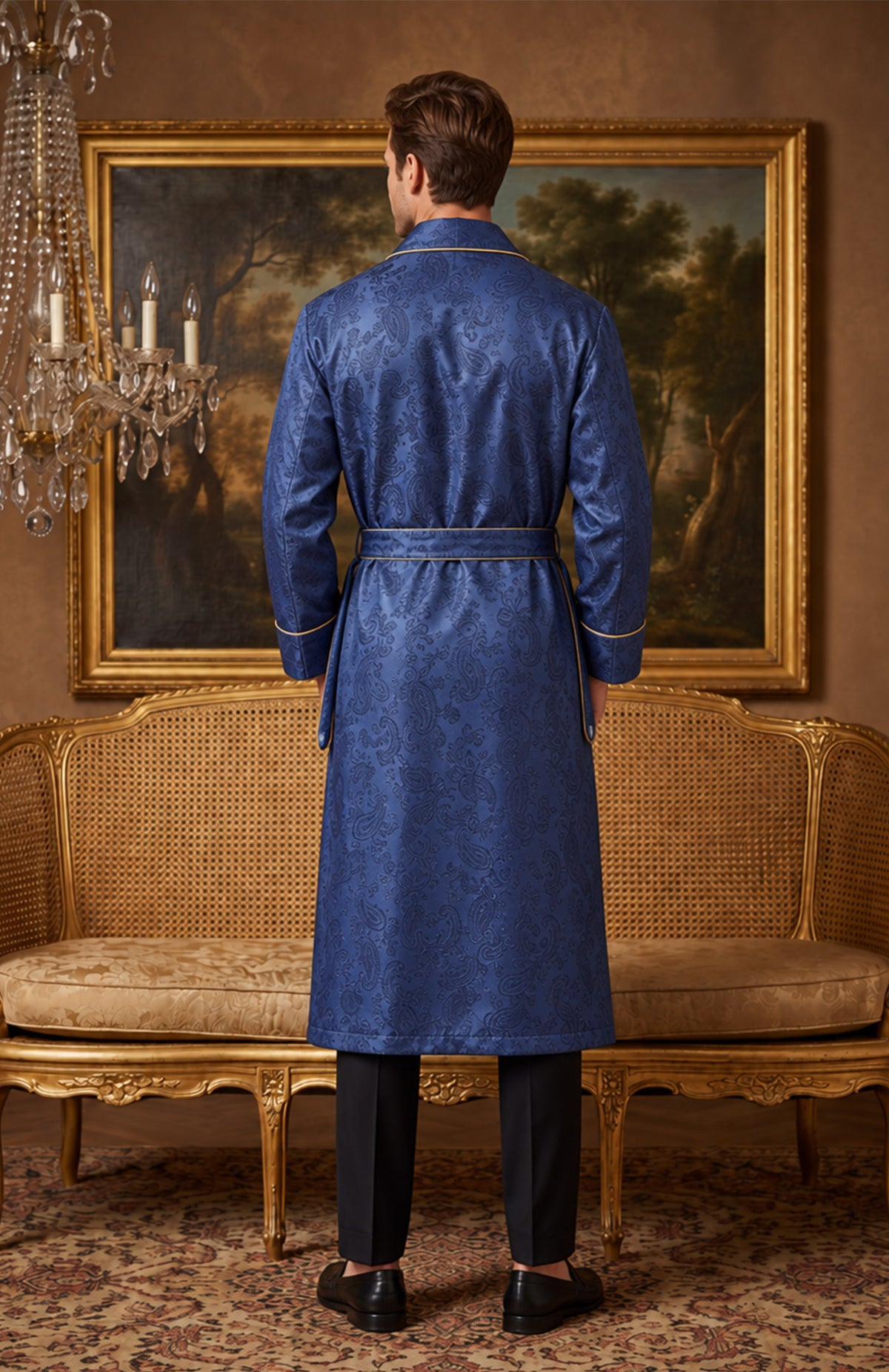 The Sapphire Parlour | Royal Blue Paisley Jacquard Shawl Collar Robe for Men