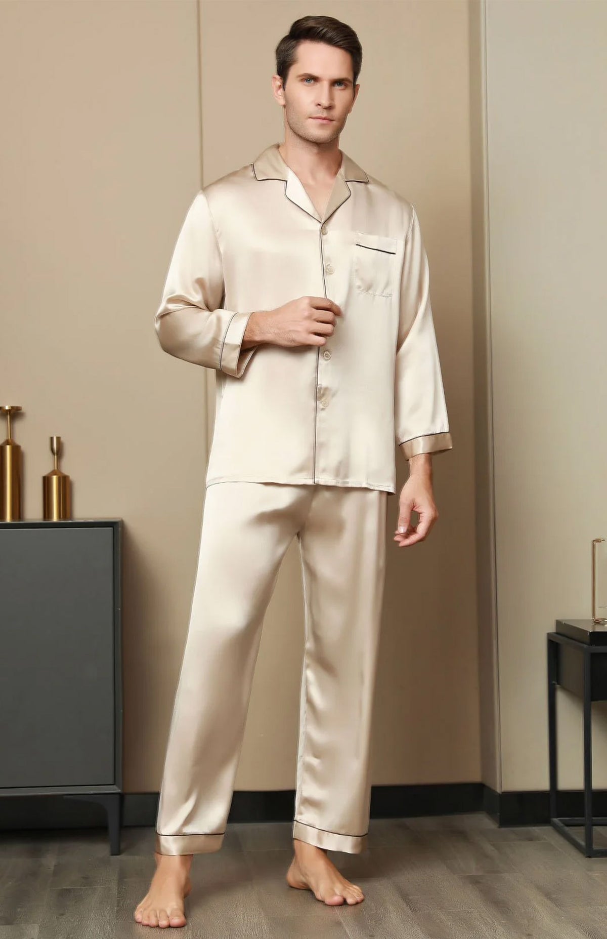 7 Shades Of Gold | Armani Satin Festive Luxury Loungewear Set for Men