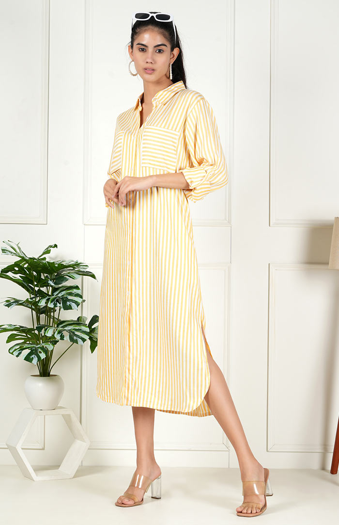 Yellow Stripe Long Shirt | Shirt Dress