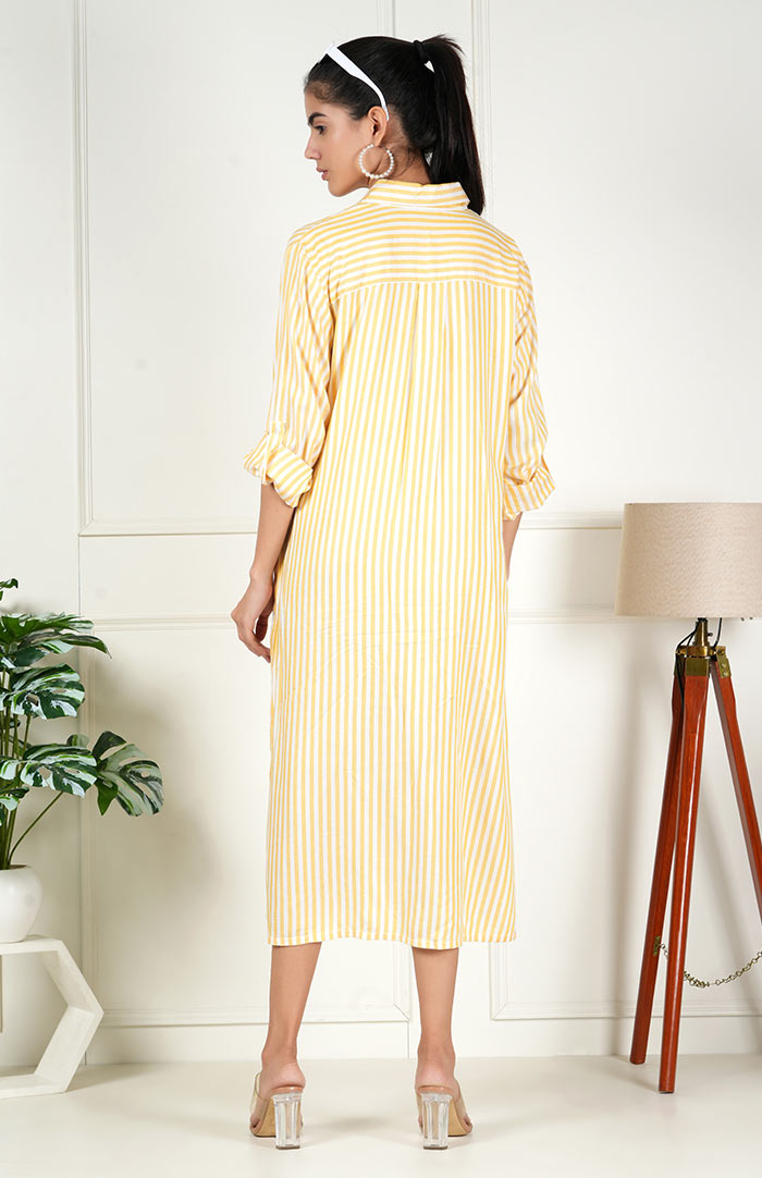 Yellow Stripe Long Shirt | Shirt Dress