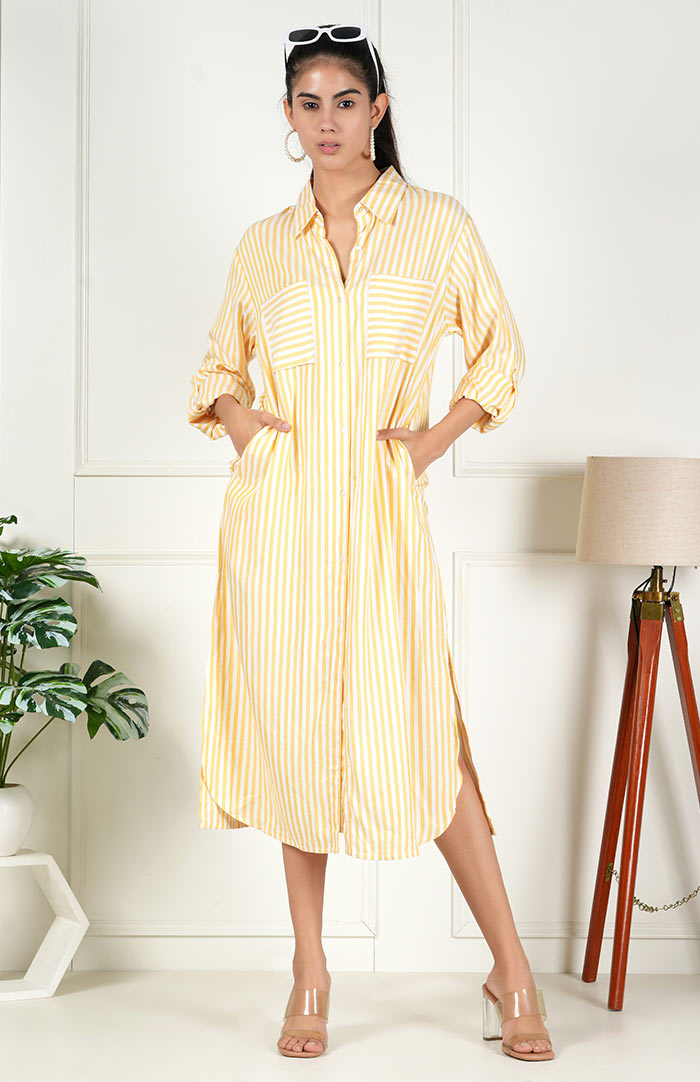 Yellow Stripe Long Shirt | Shirt Dress