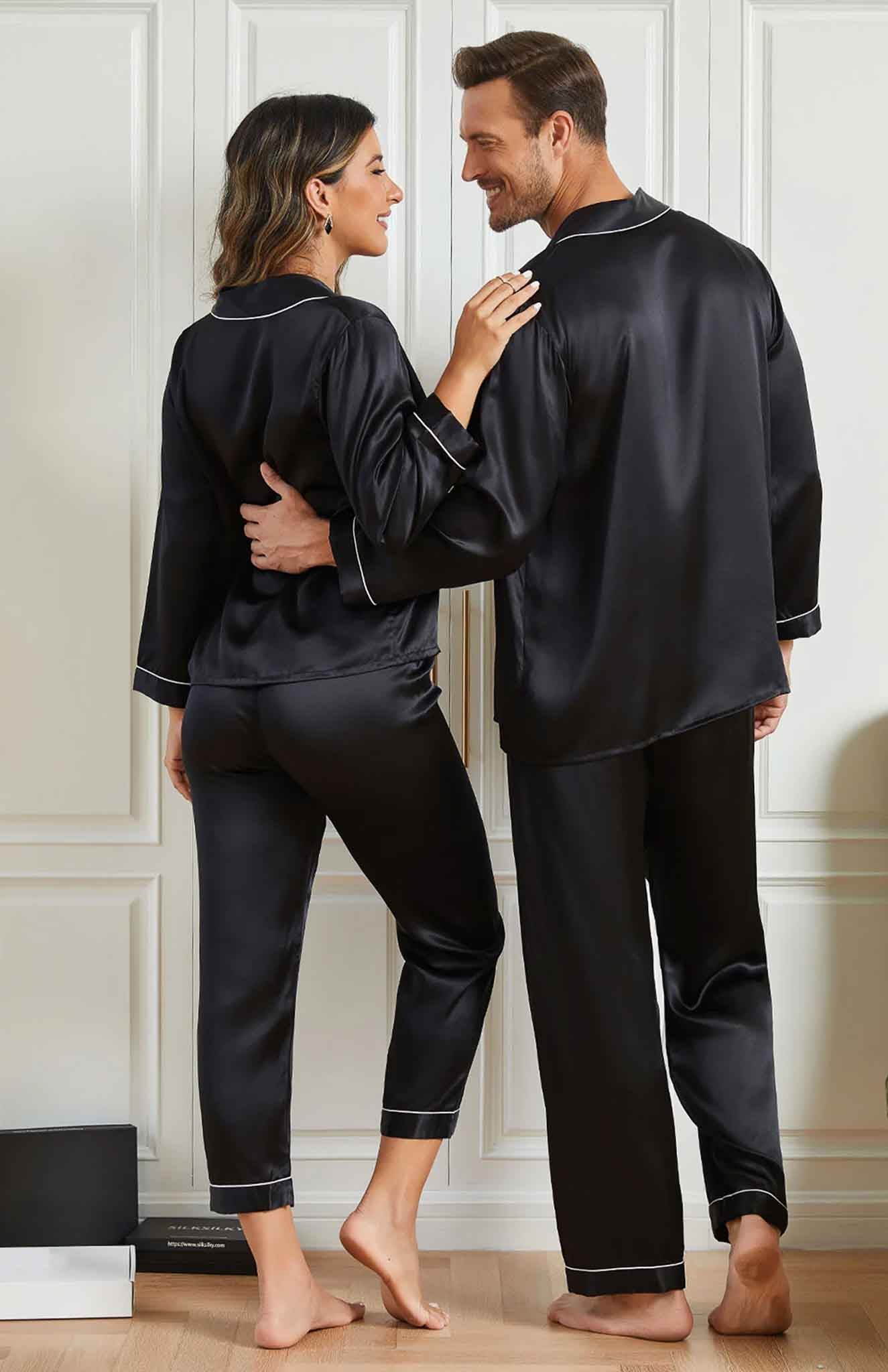 Inamorata Intimates | Black Satin Loungewear Set For Couples in Armani Satin