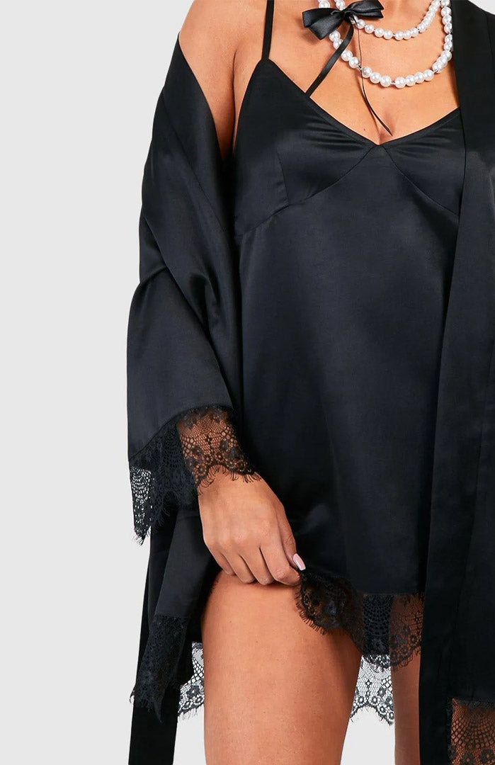 Midnight Whisper Duo Set | Satin Dress & Robe Set