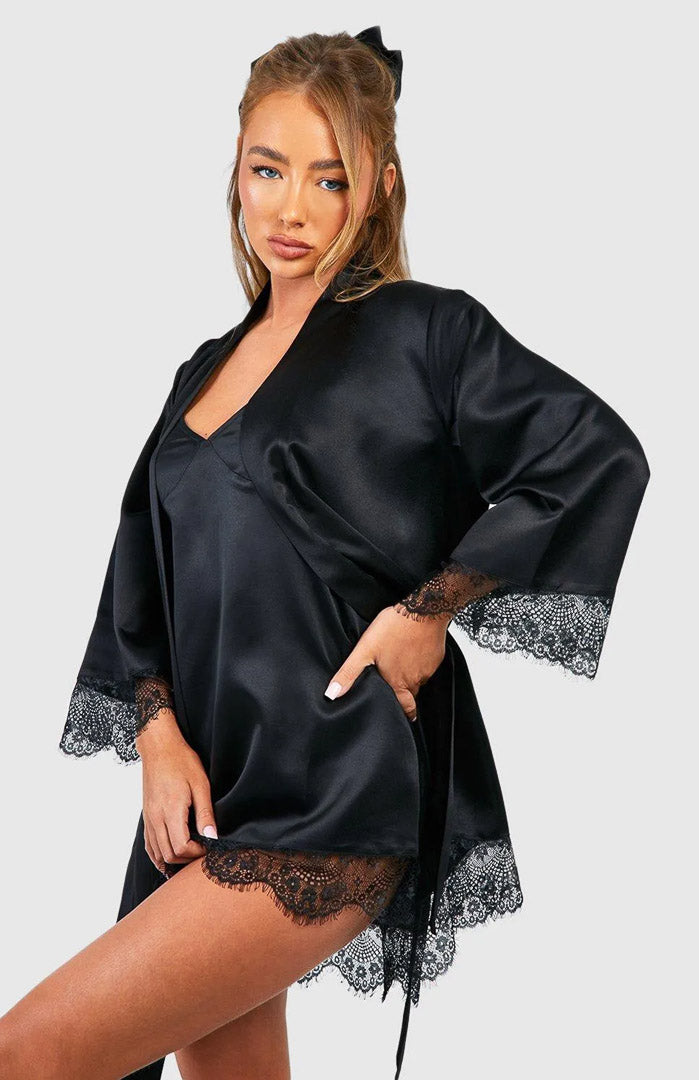 Midnight Whisper Duo Set | Satin Dress & Robe Set