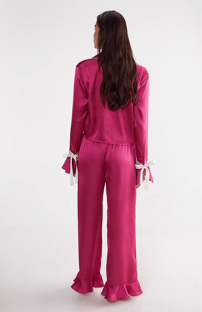 Hot Pink Bella Bow | Satin Loungewear Set