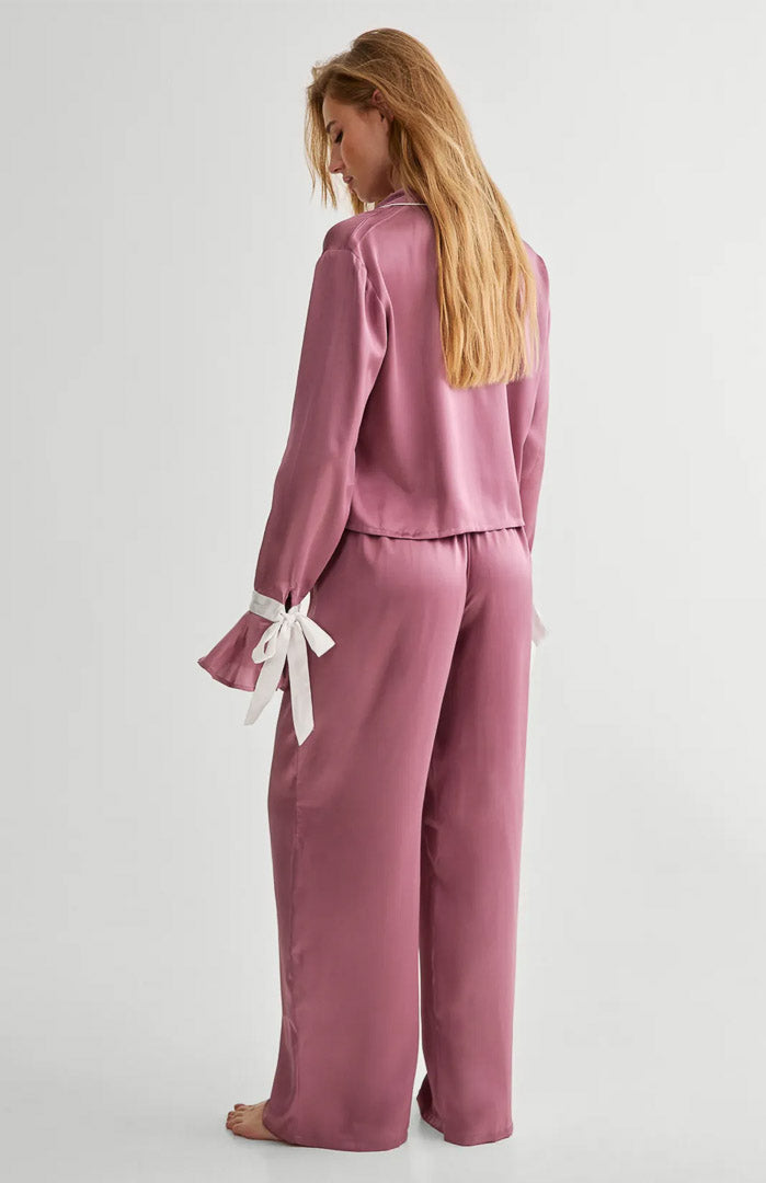 Blushing Pink Bella Bow | Satin Loungewear Set