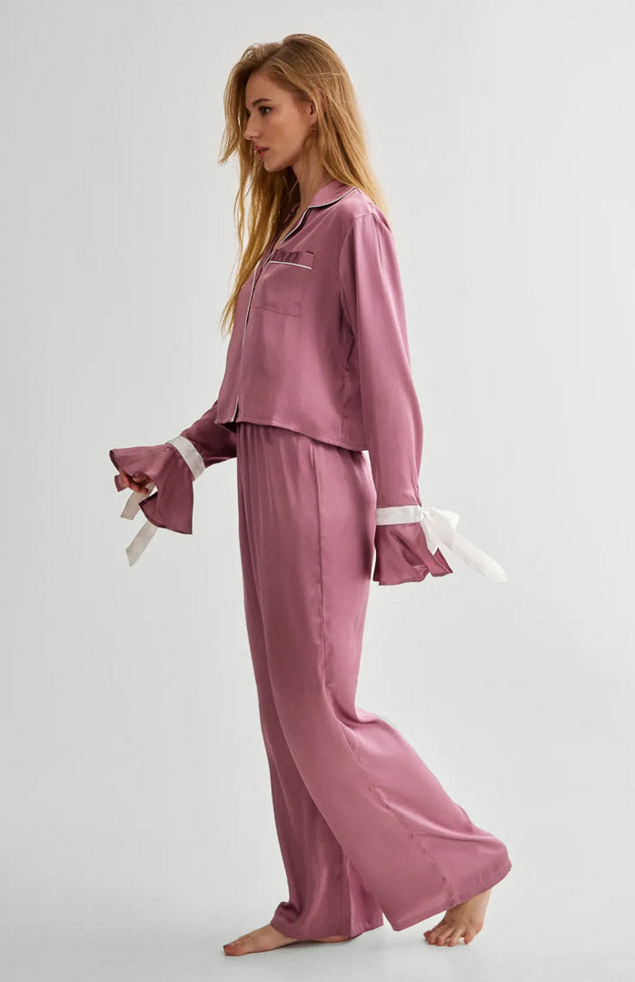 Blushing Pink Bella Bow | Satin Loungewear Set