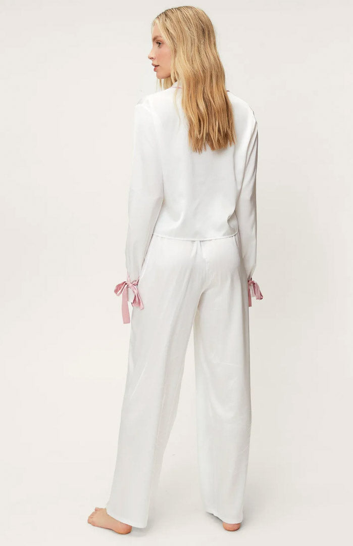 White Bella Bow | Satin Loungewear Set
