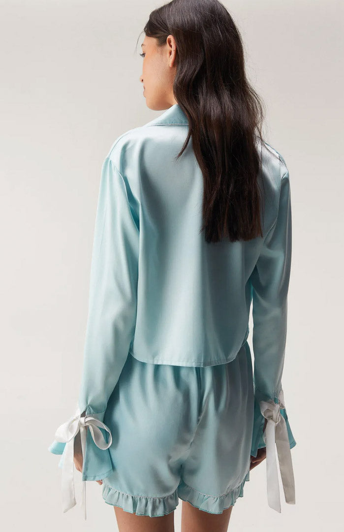 Blue Bella Bow Satin Set | Shirt and Shorts