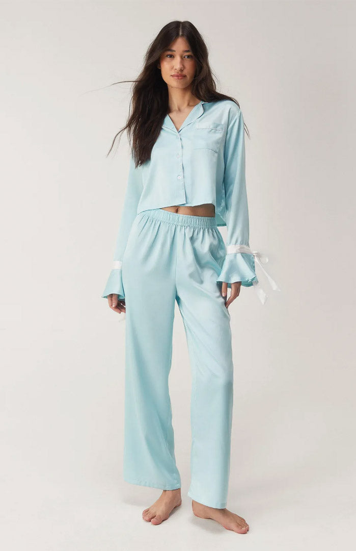 Blue Bella Bow | Satin Loungewear Set