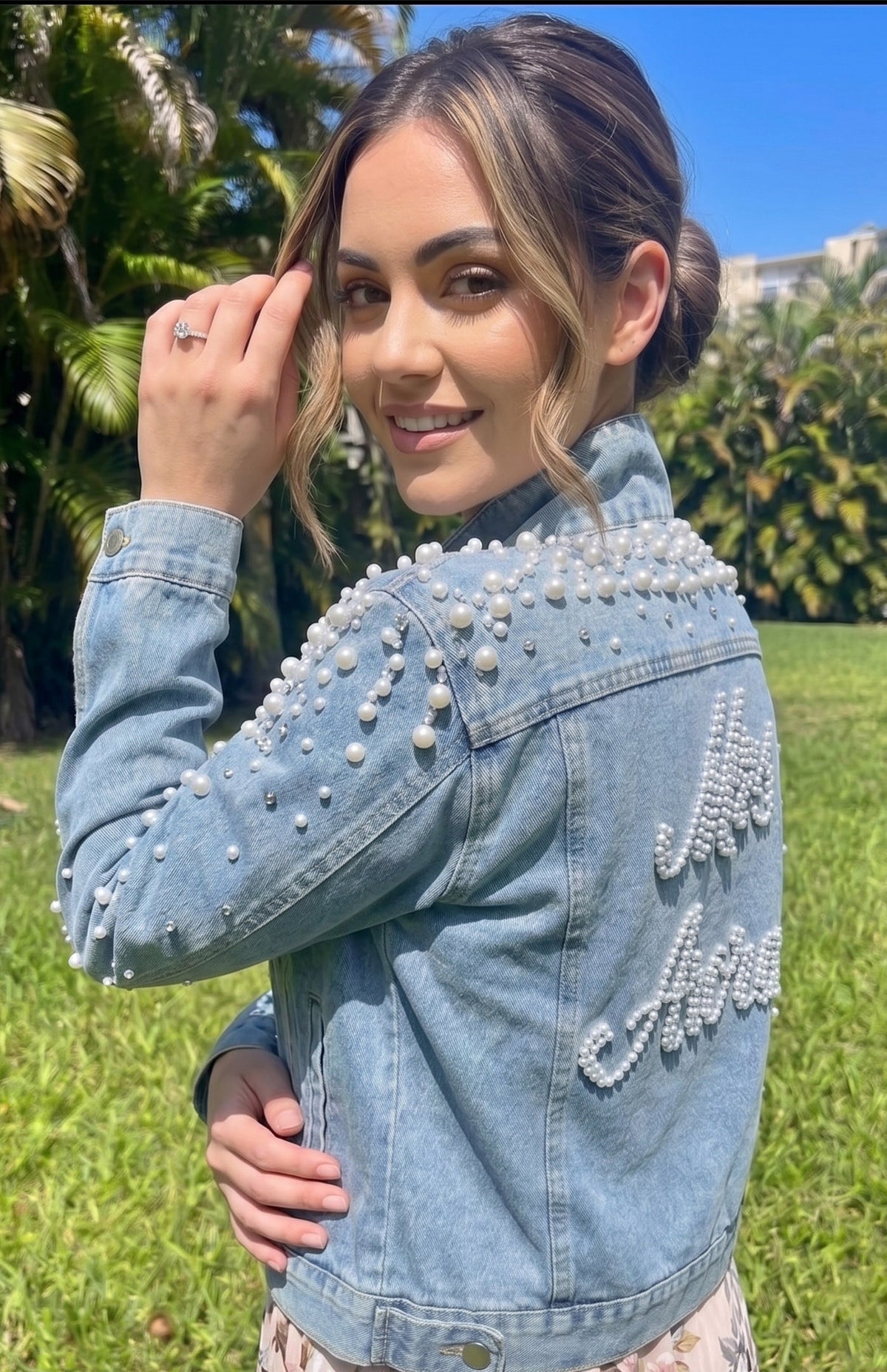 Bridal Pearl Custom Denim Jacket | Personalised Mrs. Wedding Outerwear