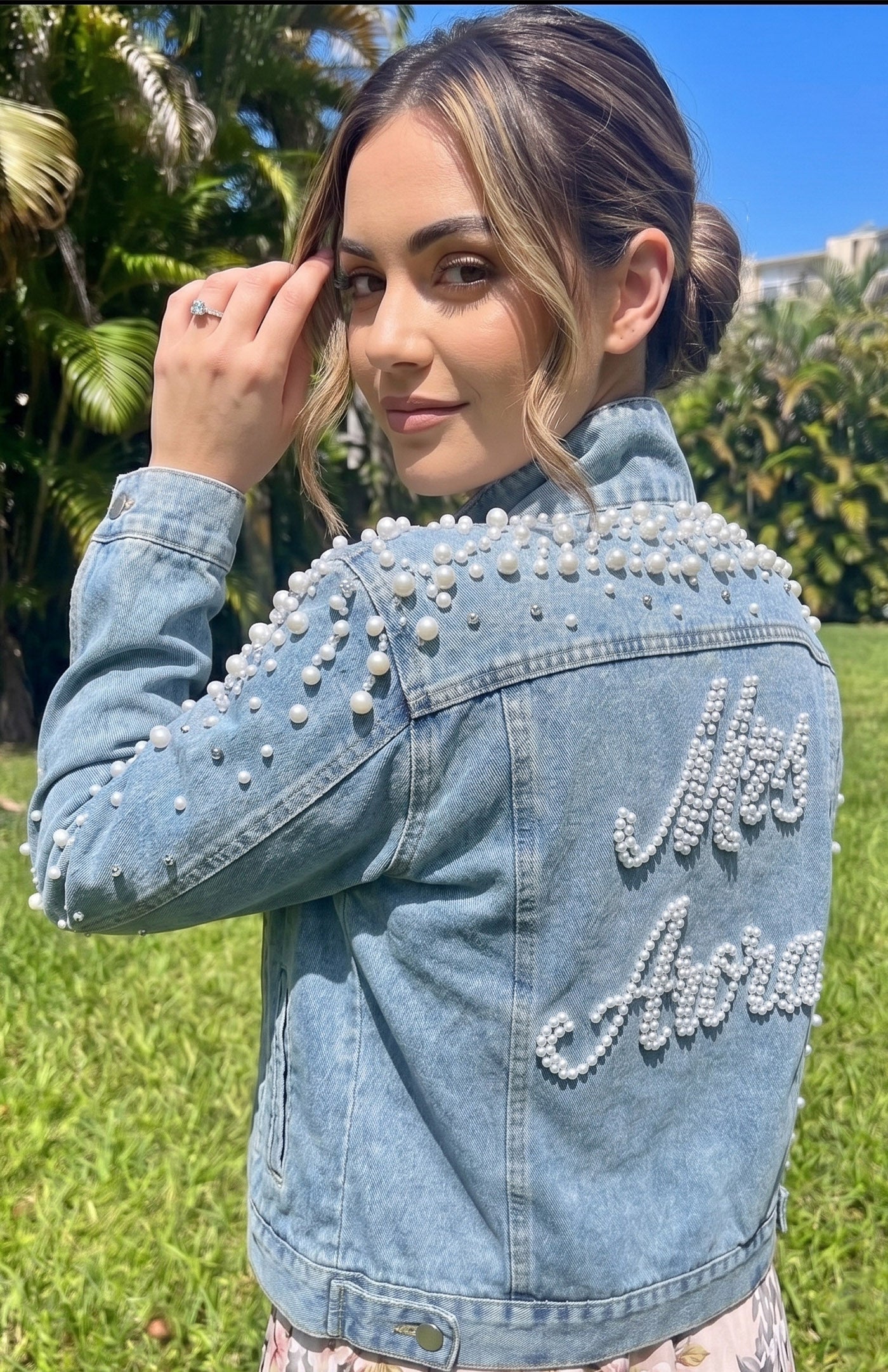 Bridal Pearl Custom Denim Jacket | Personalised Mrs. Wedding Outerwear