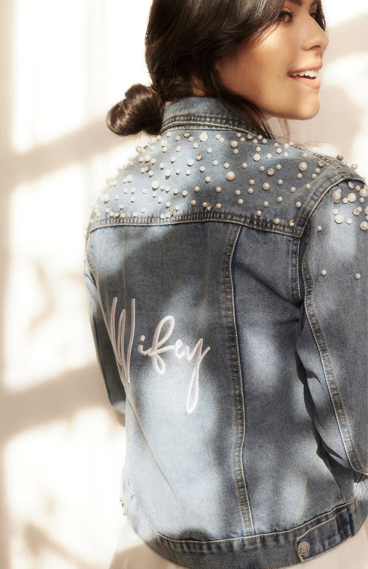 Wifey Denim Jacket | Bridal Custom Pearl & Rhinestone