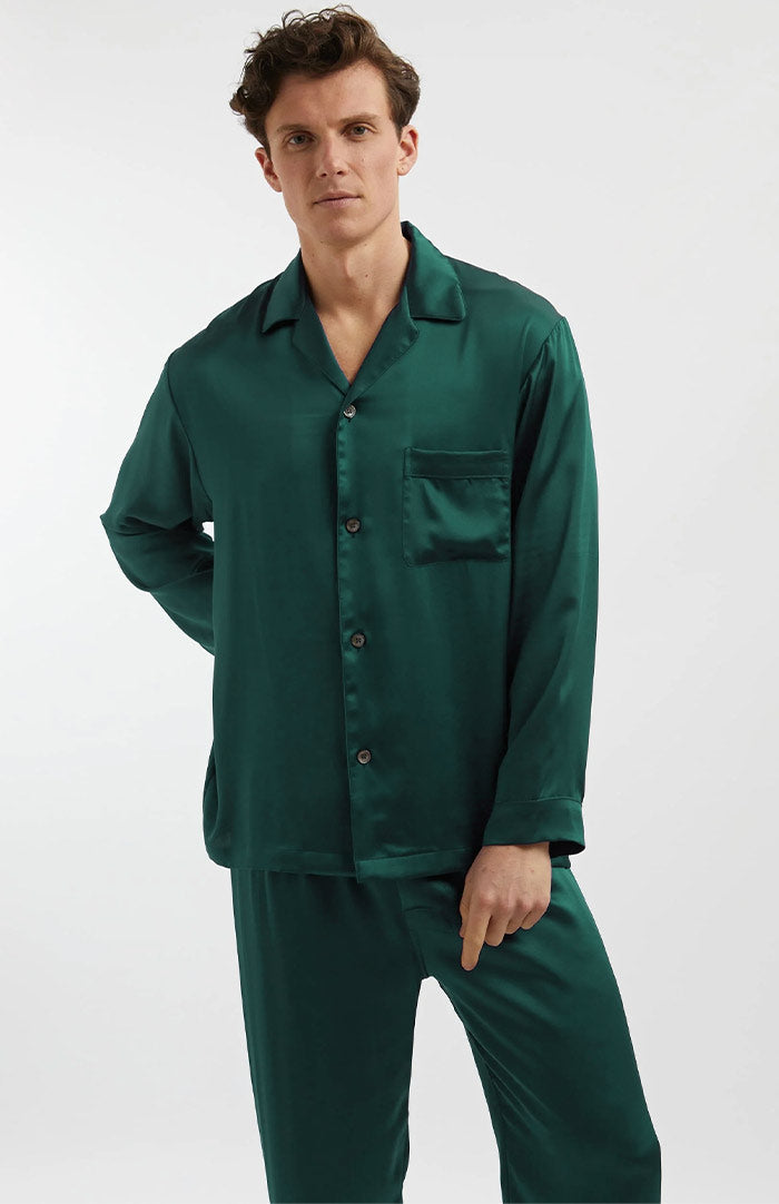 Emerald Green Satin Loungewear Set for Men | Luxeliv