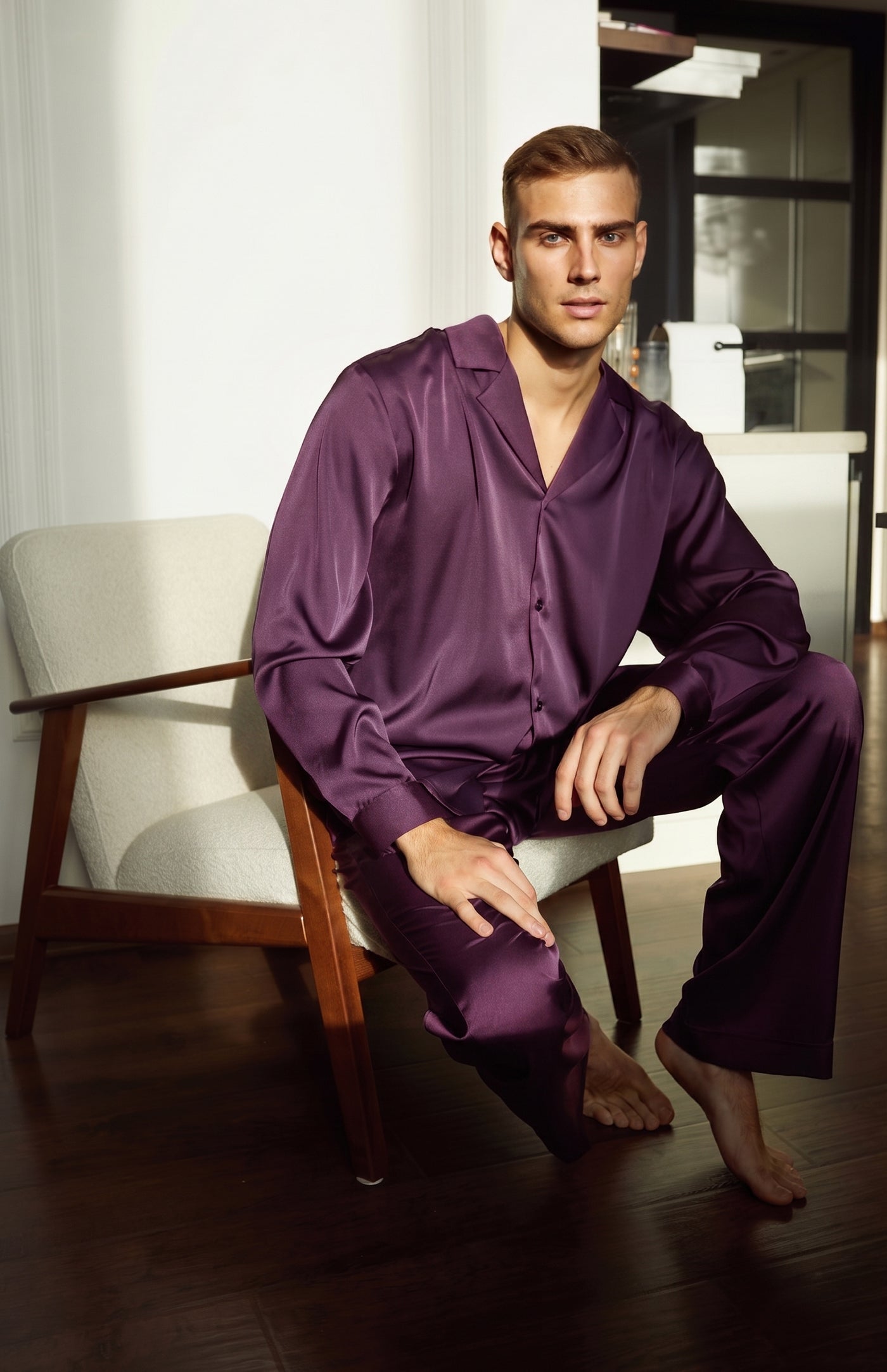 Plum Prestige | Men’s Ultra-Luxury Deep Amethyst Satin Loungewear Set