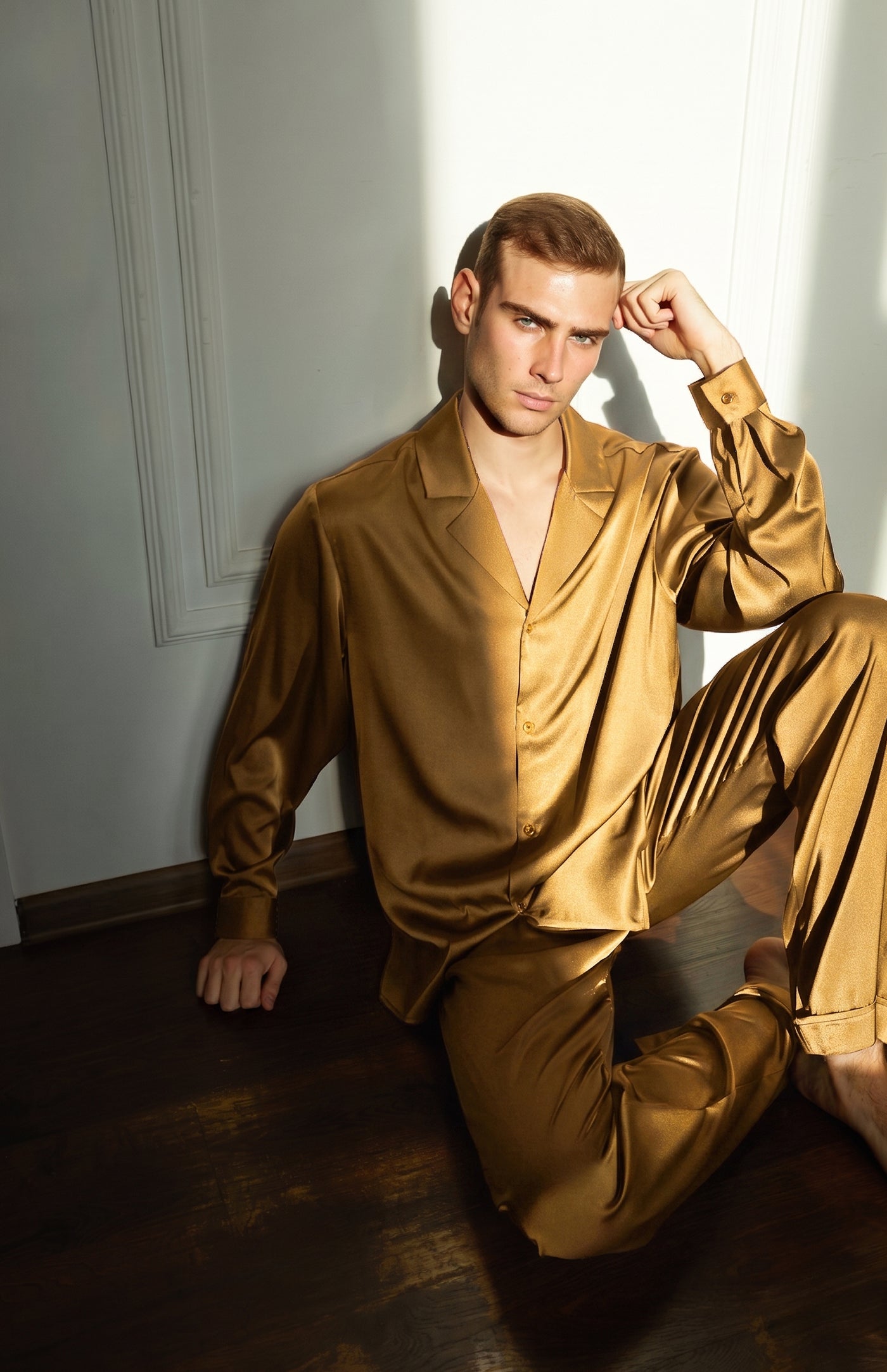 Golden Heir | Men’s Ultra-Luxury Gold Satin Loungewear Set