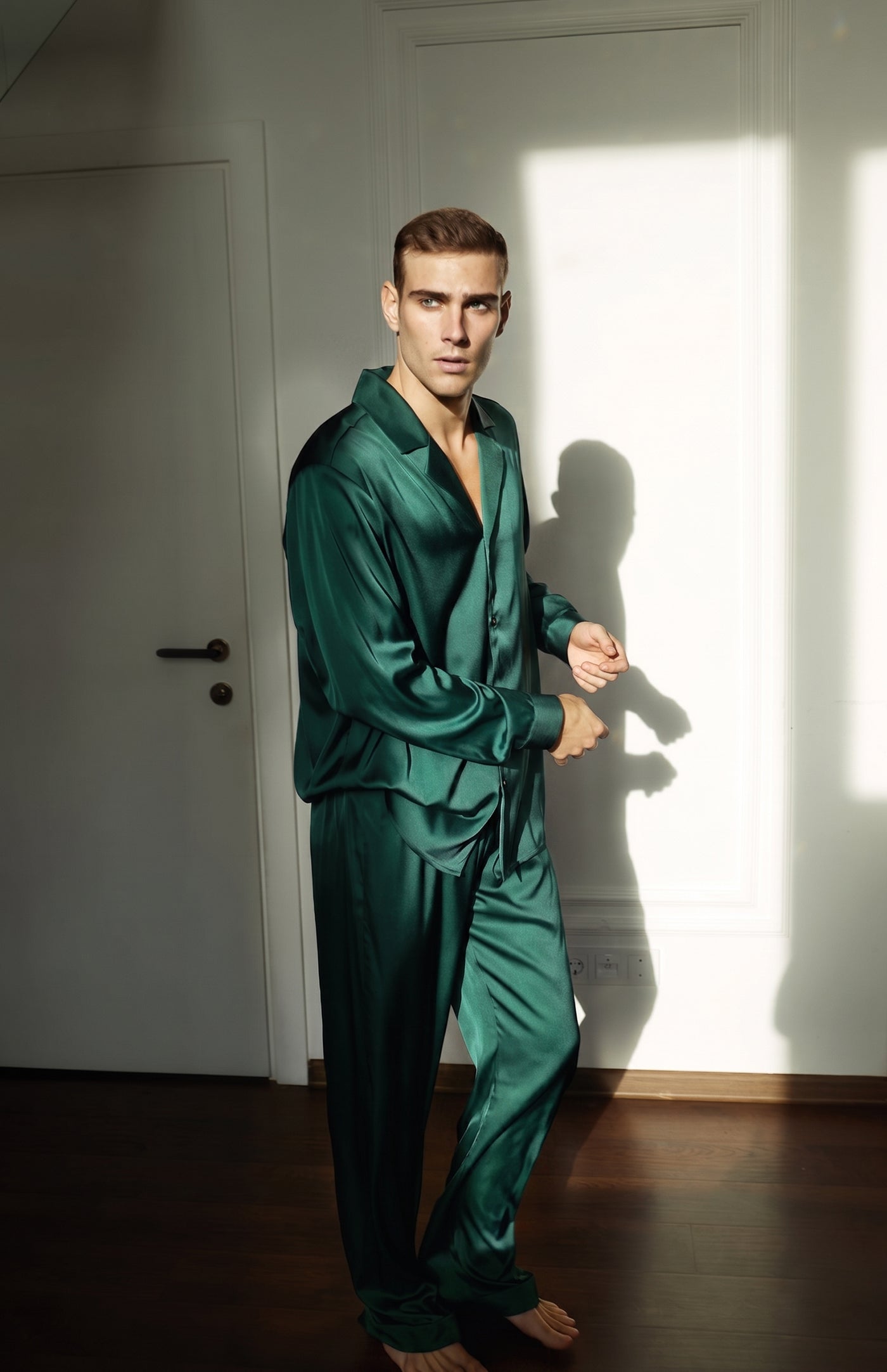 Emerald Empire | Men’s Green Satin Loungewear Set