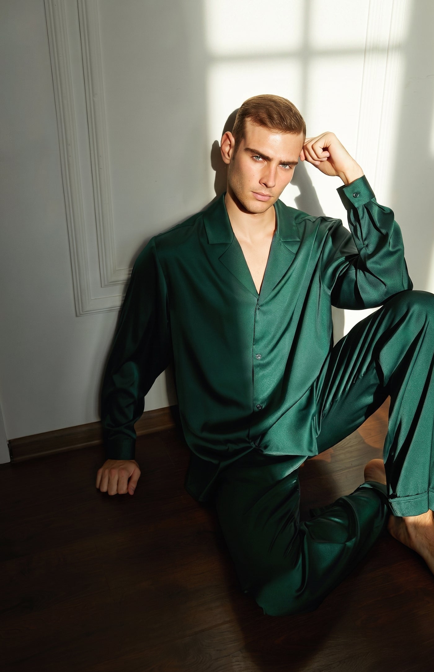 Emerald Empire | Men’s Green Satin Loungewear Set