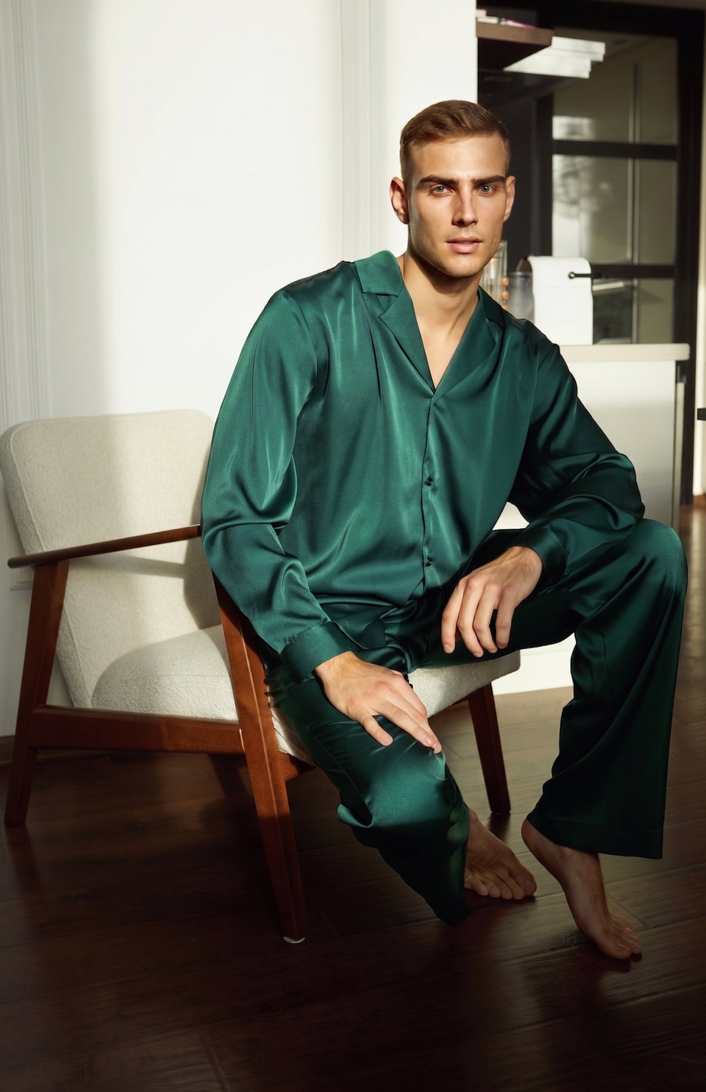 Emerald Empire | Men’s Green Satin Loungewear Set