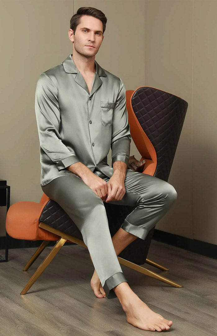 Talk Money To Me | Green Satin Luxury Loungewear Set for Men