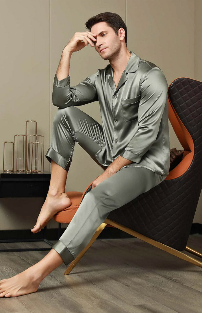 Talk Money To Me | Green Satin Luxury Loungewear Set for Men