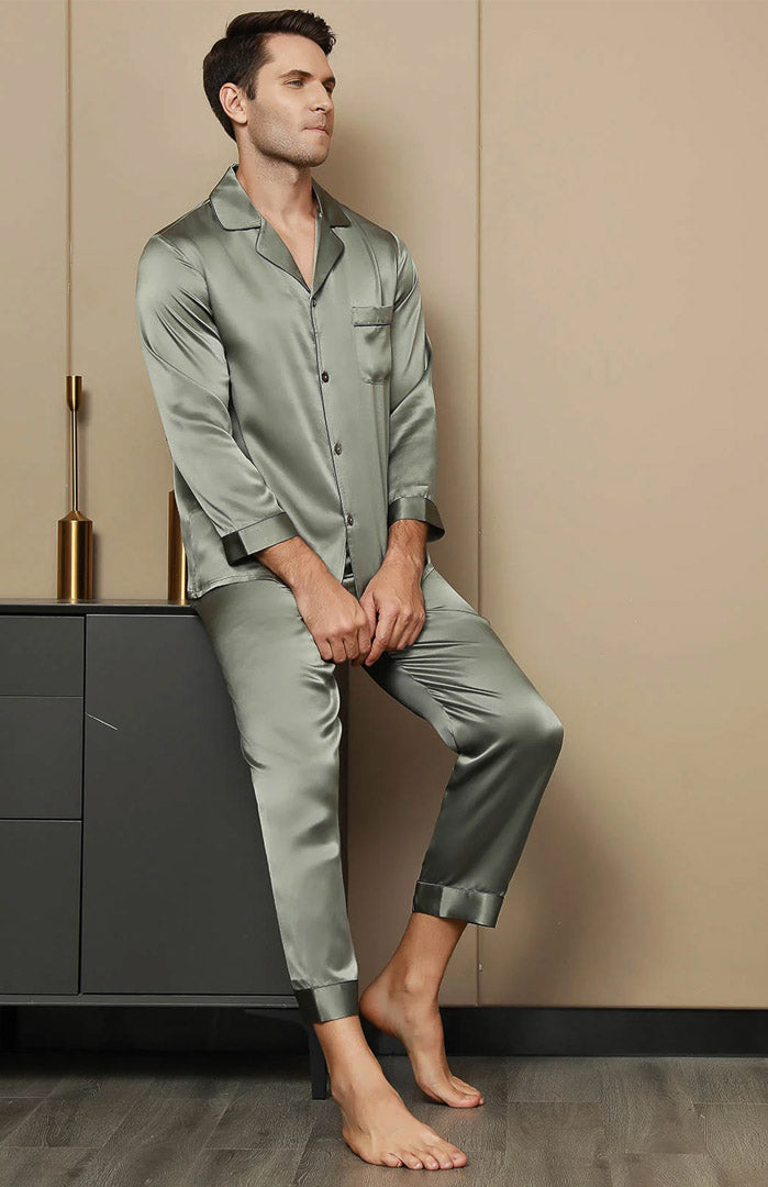 Talk Money To Me | Green Satin Luxury Loungewear Set for Men