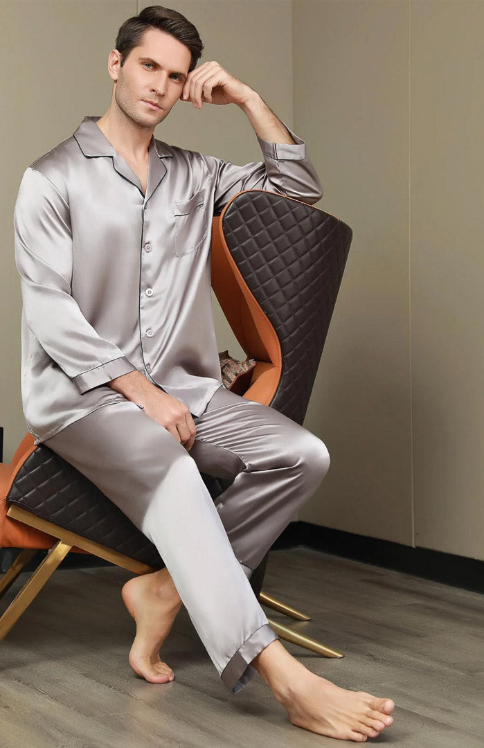 Trust Fund | Silver Satin Luxury Loungewear Set for Men