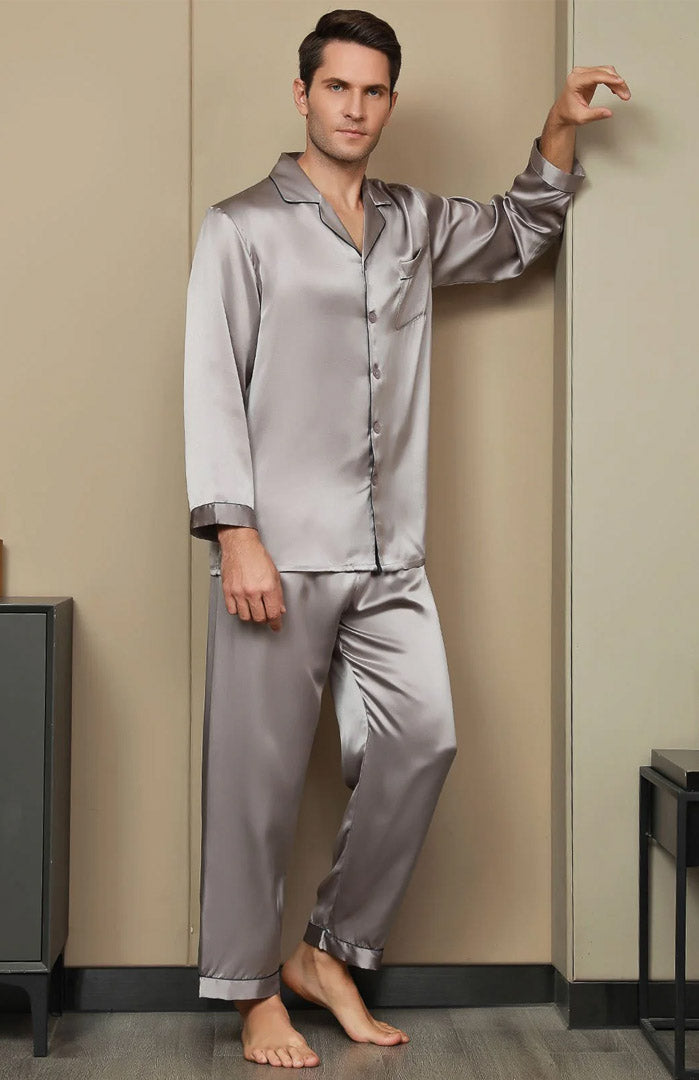 Trust Fund | Silver Satin Luxury Loungewear Set for Men