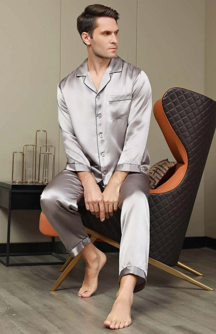 Trust Fund | Silver Satin Luxury Loungewear Set for Men