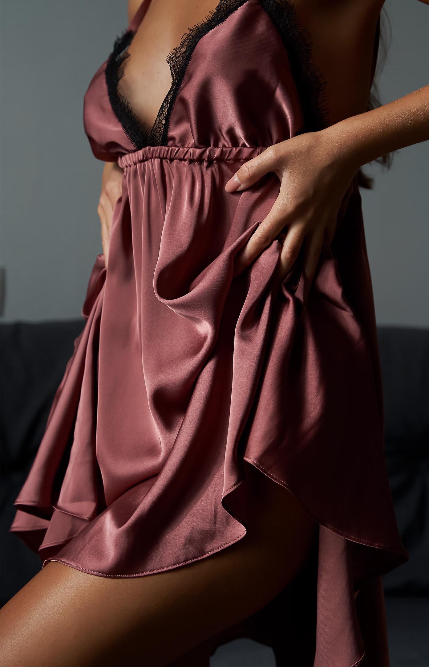 Dusty Pink Satin Baby Doll Nighty