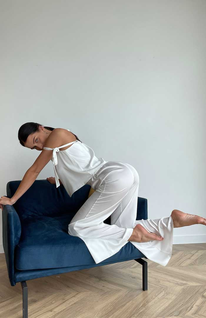 Bow Me | White Satin Loungewear Set