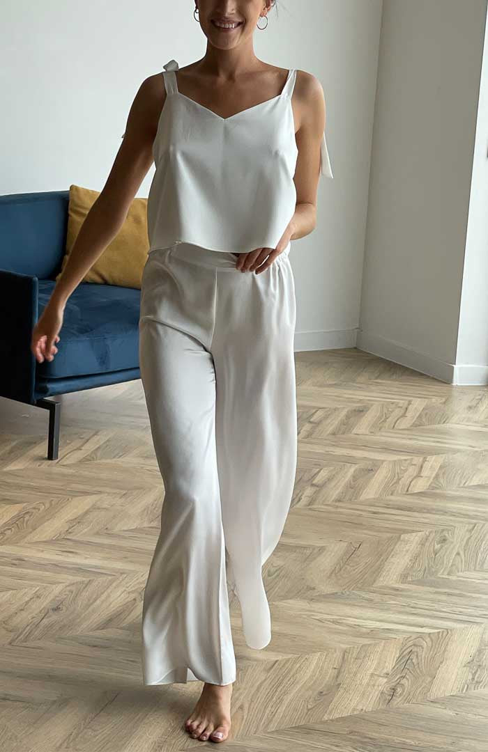 Bow Me | White Satin Loungewear Set
