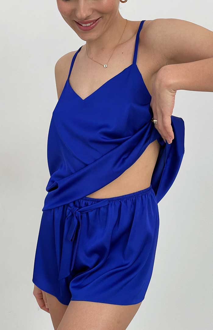 Cobalt Thunder | Cobalt Blue Satin Camisole & Shorts Set