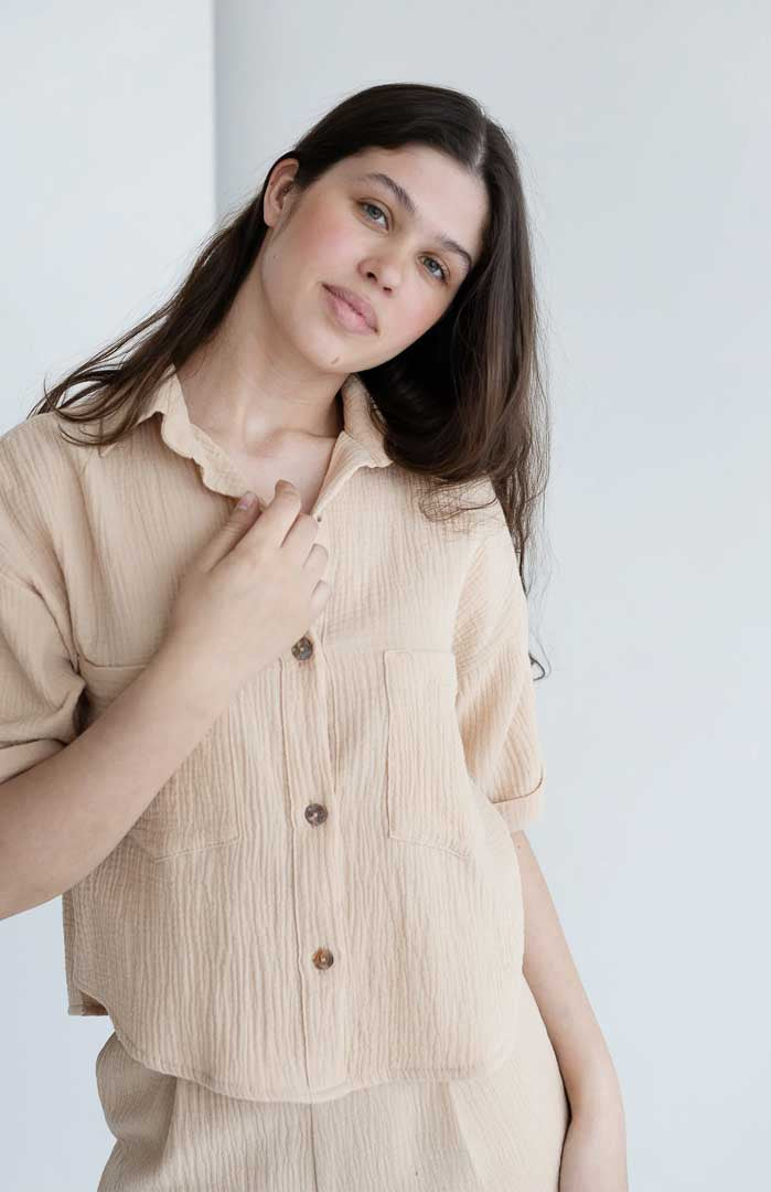 Bougie Beige | 100% Cotton White Co-ord